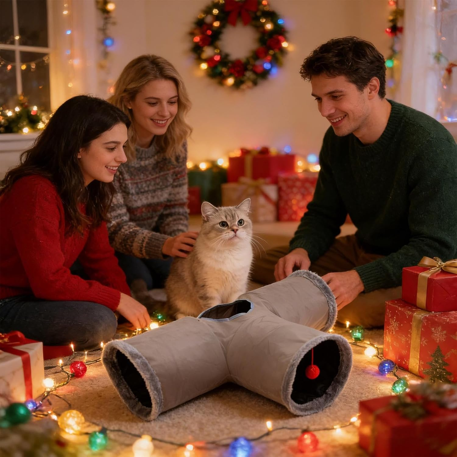 Cat Tunnel Bed - Interactive Foldable Maze Toy | Flexible Maze for Indoor Cats,For Kitten Pet Christmas Halloween Birthday Party image number 3