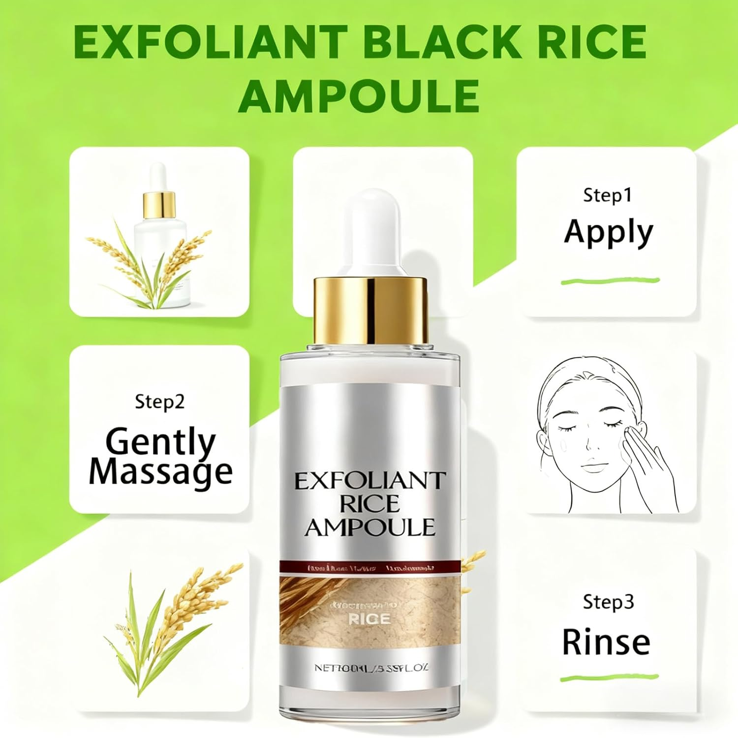 Exfoliating Rice Ampoule, Cleansing the Face for Exfoliation, Black and White Rice Exfoliating Liquid, Suitable for All Skin Types (White and Black) image number 6