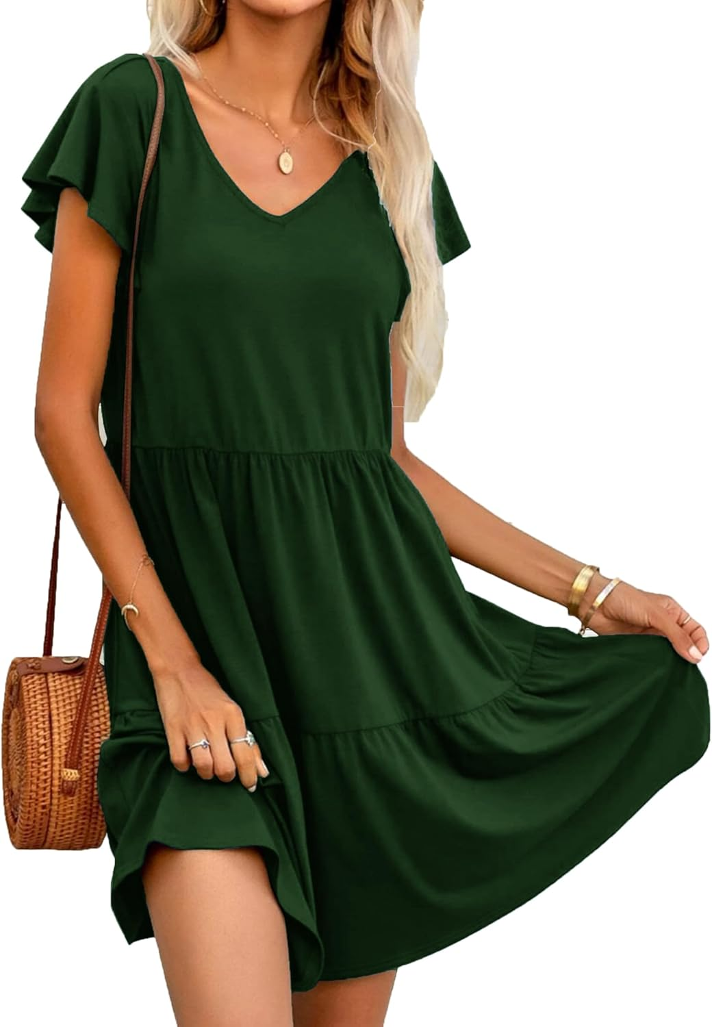 Women'S Maternity Nursing Dress Ruffle Cap Sleeve Breastfeeding with Pockets image number 5