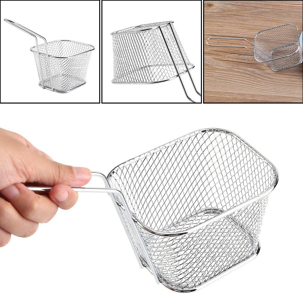 Fry Basket Chip Fries Baskets,8Pcs Mini Stainless Steel Mesh Wire French Fry Chips Baskets Net Strainer Food Presentation Strainer Potato Kitchen Cooking Tools image number 3