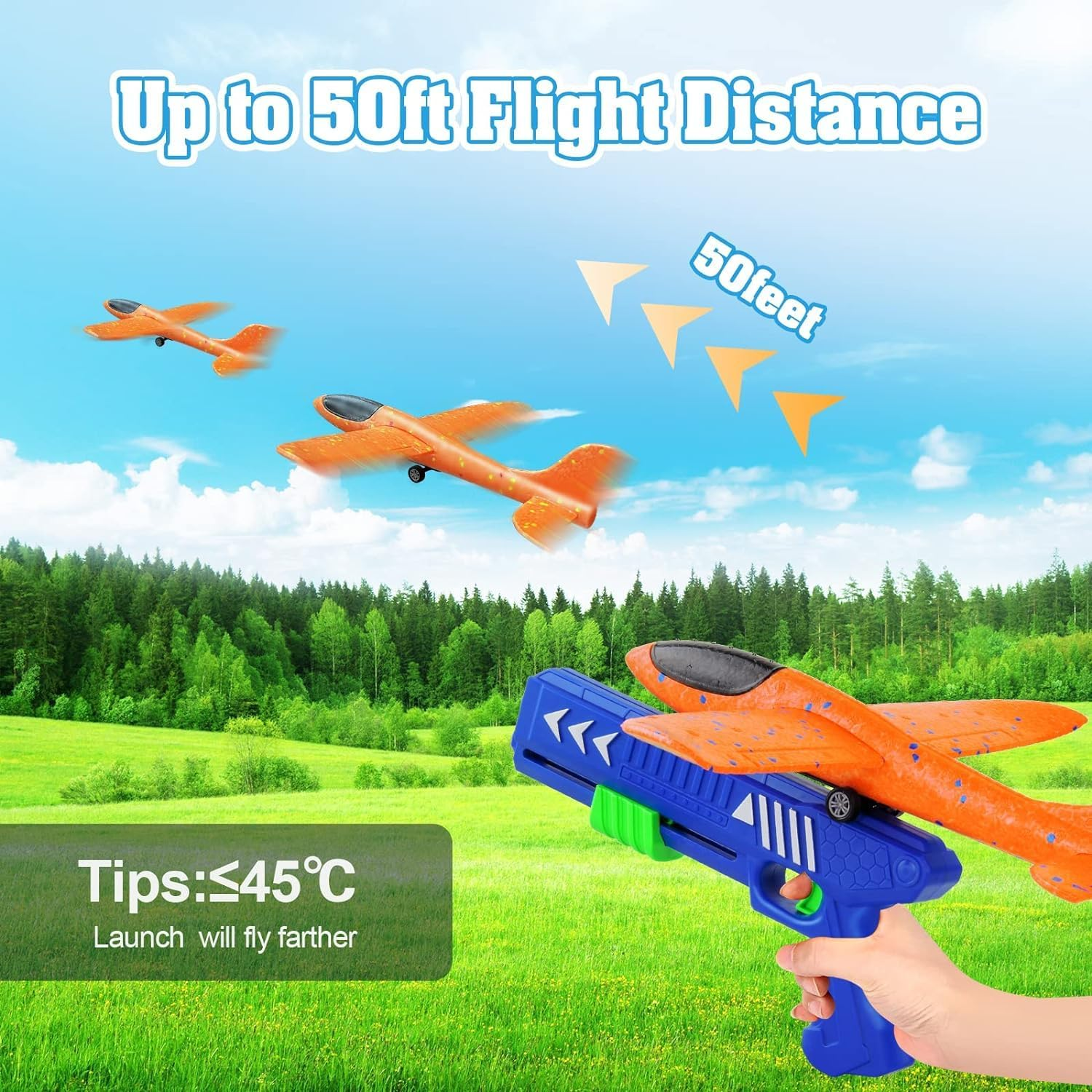 Airplane Toys with Launcher 3 Pack，Igugig Foam Plane Toys Include 3 Sets Fun Outdoor Toys Shooting Game, Birthday Gift Toys for 3 4 5 6 7 8 Years Old Boys Girls image number 1