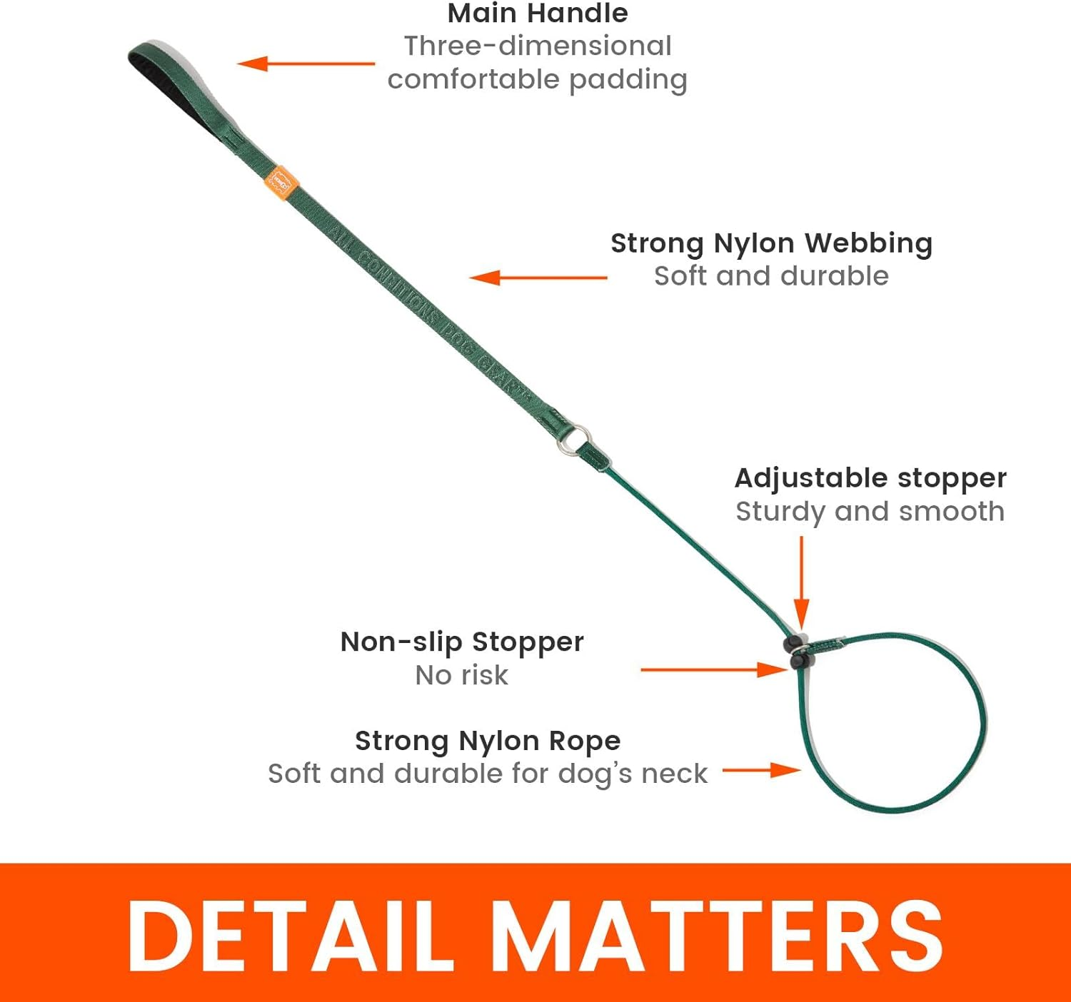 HOWGO Dog Slip Lead Dog Leash,Training Leash,Cinch Leash, No-Pull Slip Leash and Collar,Heavy Duty&Durable,Padded Handle,For All Breeds(Green, 3.6FT) image number 3