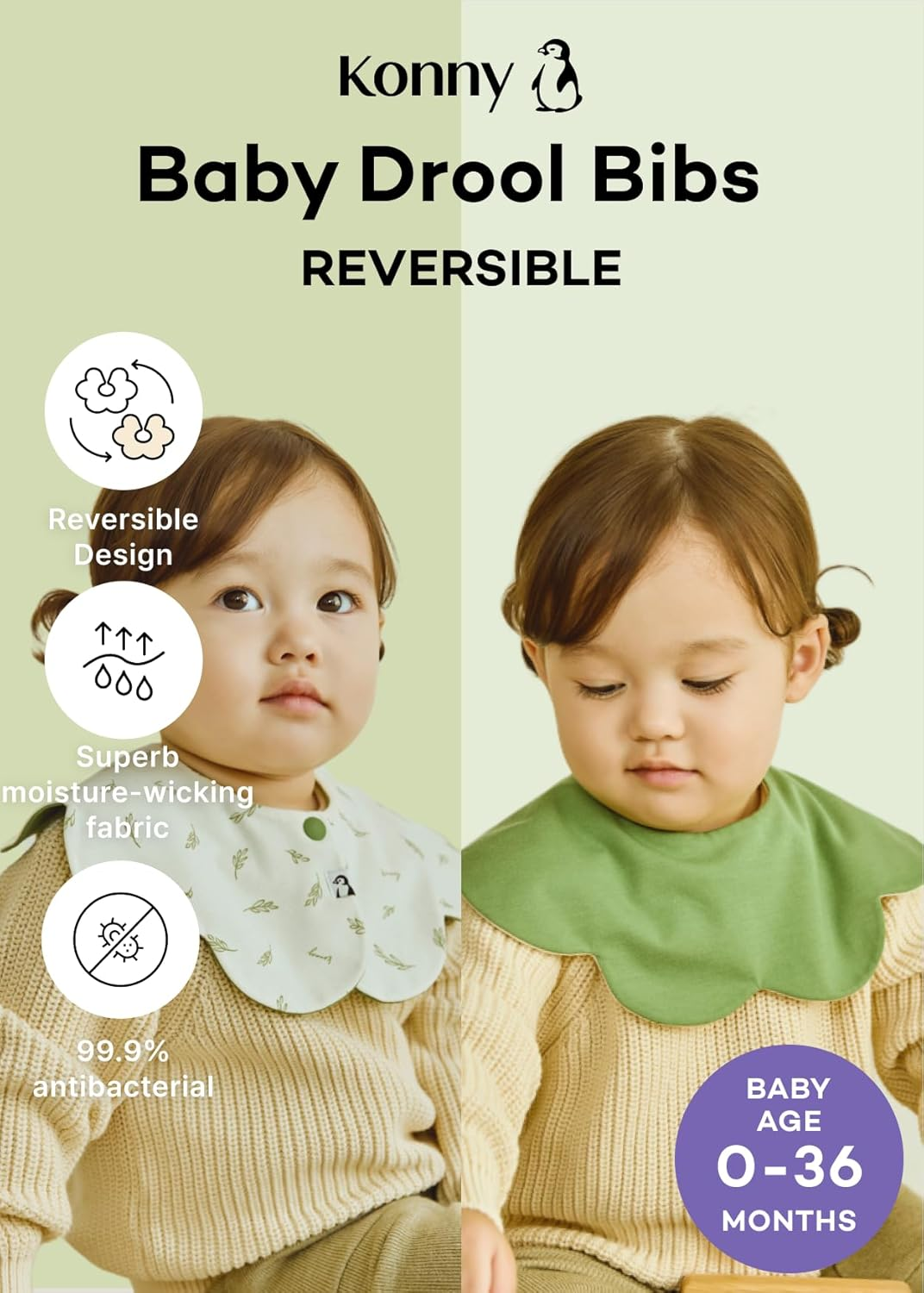 Konny Baby Bib 5-Pack Reversible Soft and Absorbent Bandana for Drooling and Teething Newborn Boys Girls Baby Essentials image number 2