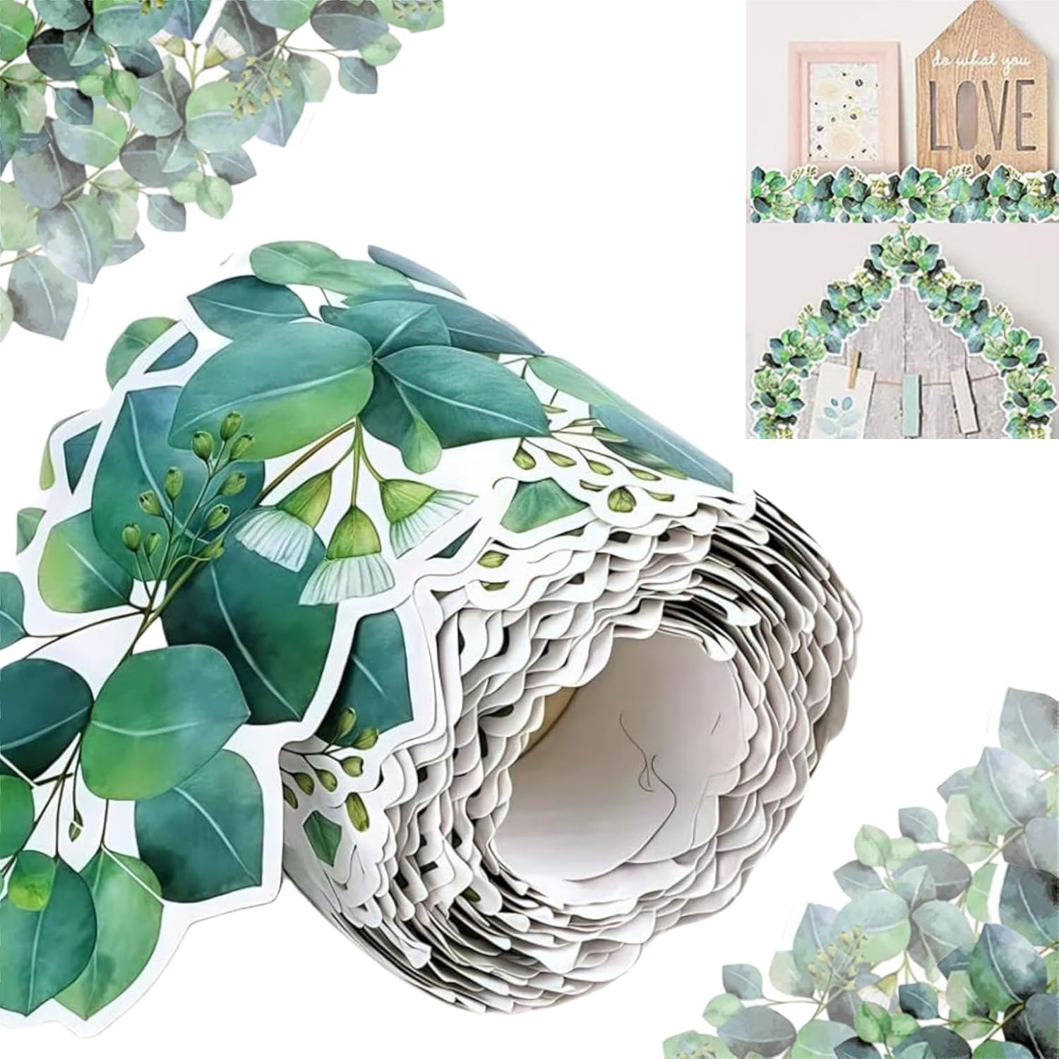 Display Borders for Classrooms,Corrugated Display Borders Roll for School Classroom Decorations,Bul/Letin Board Border,Green Display Borders Classroom Decoration,Eucalyptus Border Bul/Letin Board image number 3