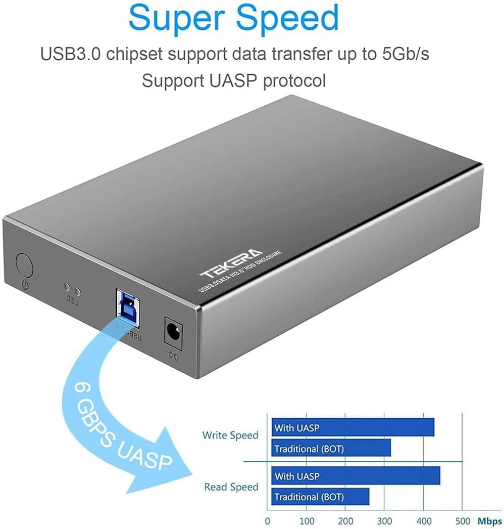 TEKERA Hard Drive Enclosure,Usb 3.0 / USB C to SATA Aluminum External Hard Drive Dock Case for 3.5 Inch HDD SSD up to 20TB Drives, Support UASP image number 6