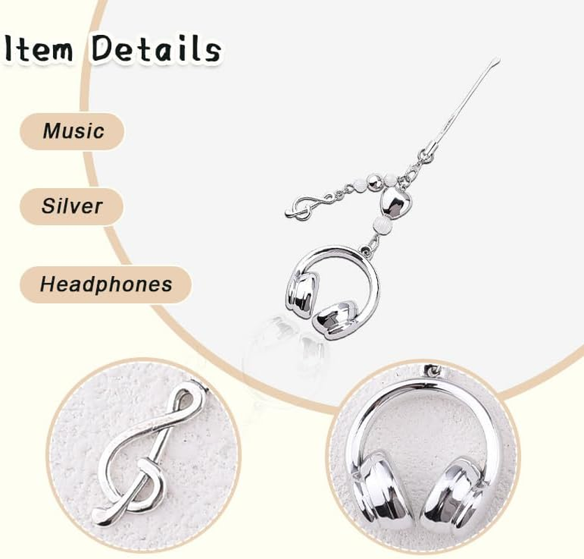 Music Note Headphone Phone Charm for Backpack Bag Accessory Charms for Dj Music Lover Keychain for Musician Christmas Birthday Gifts for Brother Sister Headphone Phone Chain Strap Lanyard image number 1
