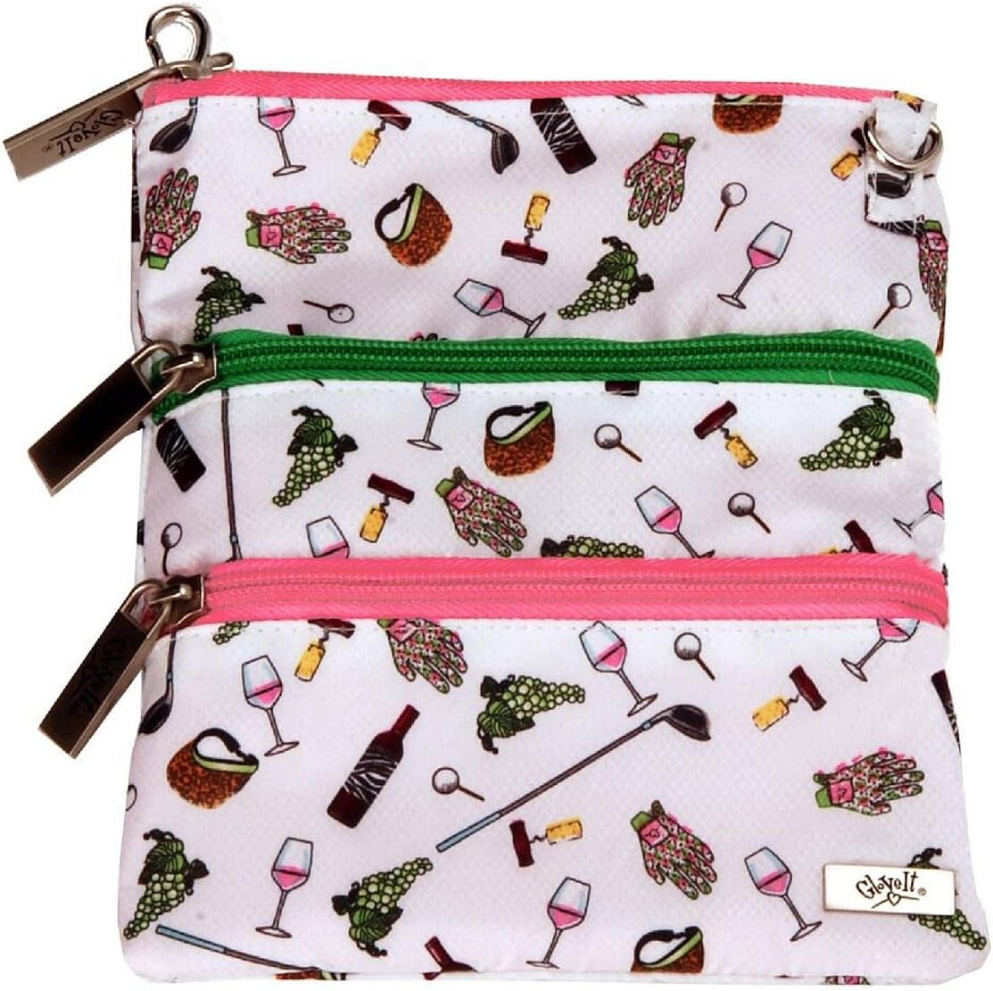 Women&rsquo;S Golf Accessory Bag Glove It Ladies Detachable Strap Accessories Bag 3 Pouch Zipper Bag Cross Body Carry All Organizer Bag Make Up, Travel, Wallet 2017 Silver Lining - Nine  Wine