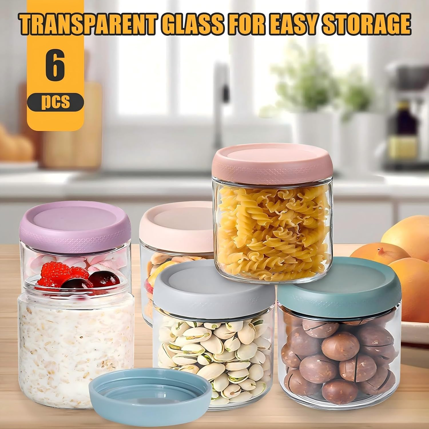 6 Pack 350Ml Overnight Oats Containers with Lids, 12 Oz Glass Mason Overnight Oats Jars, Large Capacity Airtight Jars for Milk, Cereal, Fruit, Meal Prep Salad Food Cereal Snacks Pudding Yogurt Storage image number 6