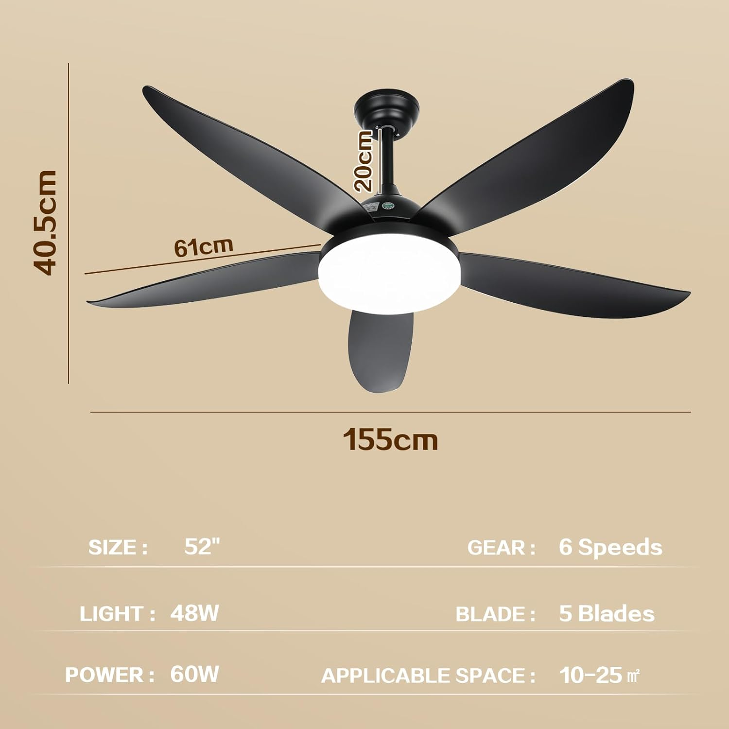 Advwin Ceiling Fans with 3-Color Light & 6 Speed, Cooling Fans with 5 Quiet DC Reversible Blades for Patio, Bedroom, Living Room, Dining Room | Black - White image number 3