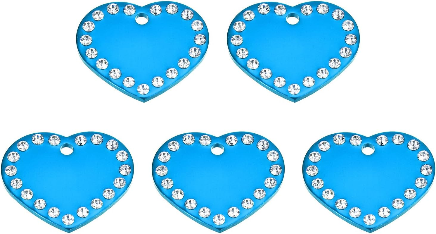 Uxcell Metal Heart Tags Stamping,Light Blue Blank Dog Tags DIY Engraving Blank Tags Aluminium for Pet Dog ID Tags,Pendant Decoration,Craft Tags,Pack of 5 image number 1