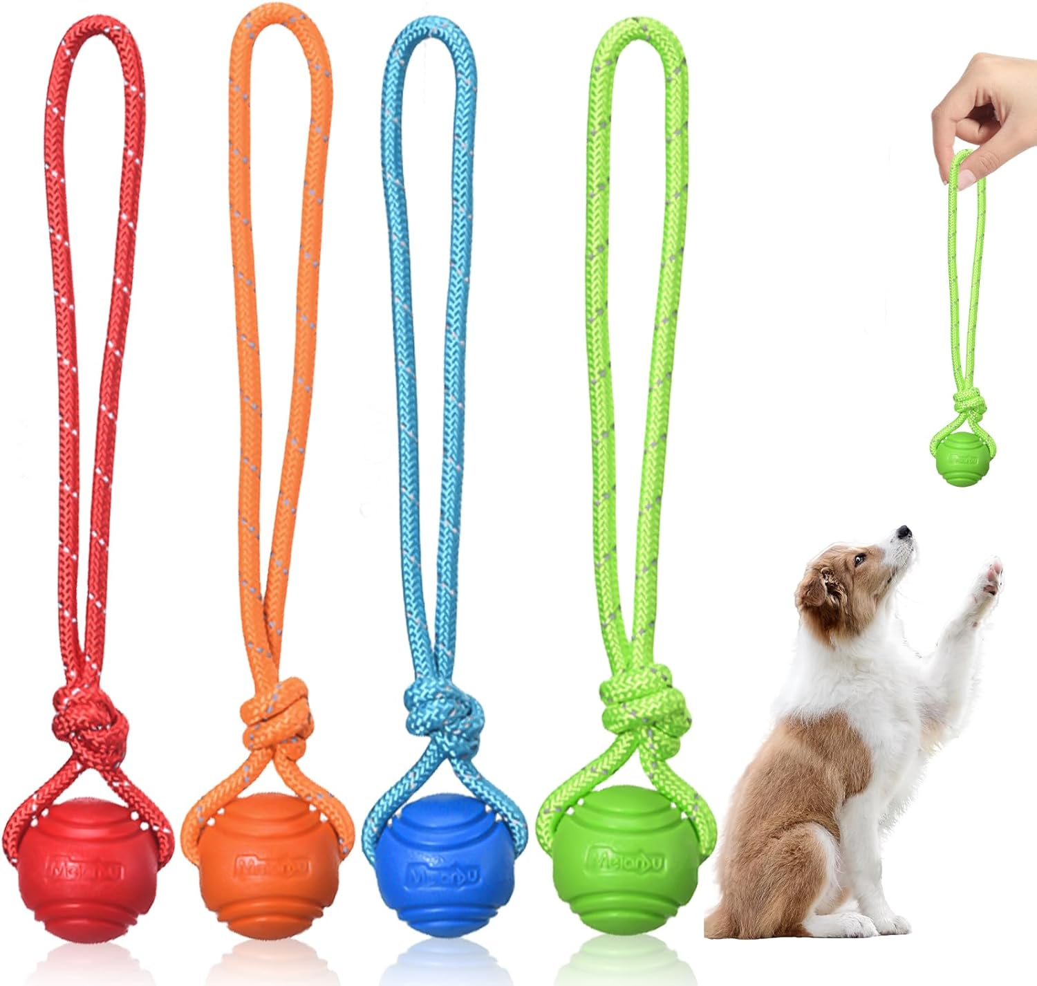 Vaileal 4 X Dog Balls, Dog Balls with Rope, High Bounce Ball Toy for Dogs, Natural Rubber Ball, Dog Toy, Small Solid Rubber Ball, Throwing Ball for Small & Medium & Large Dogs (Four Colours) image number 5