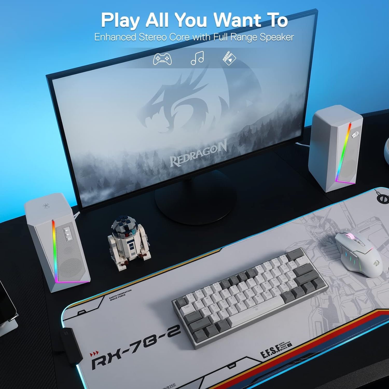 Redragon GS520 RGB Desktop Speakers, 2.0 Channel PC Computer Stereo Speaker with 6 Colorful LED Modes, Enhanced Sound and Easy-Access Volume Control, USB Powered W/ 3.5Mm Cable, White&hellip;