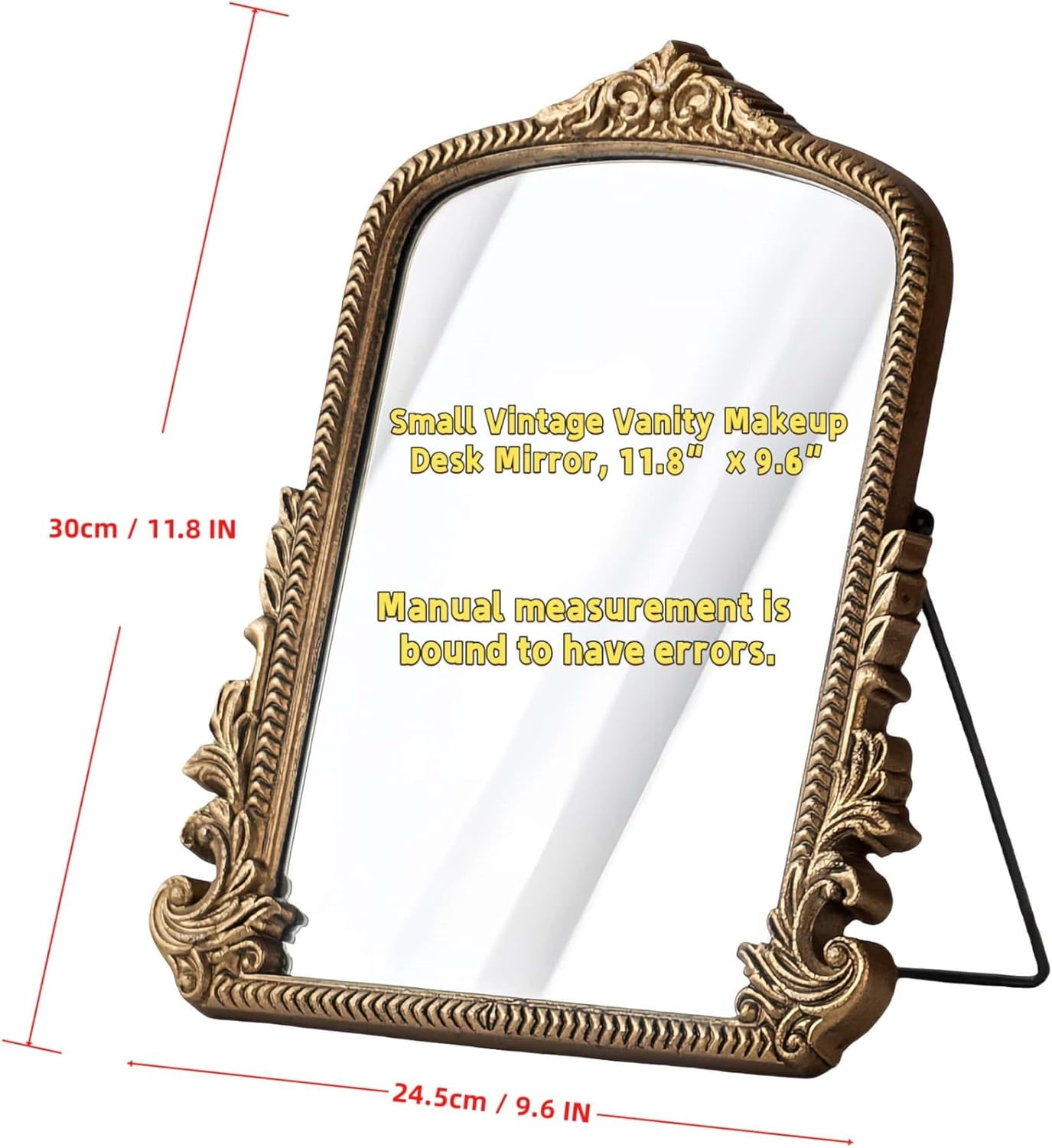 Vintage Vanity Makeup Desk Mirror，Antique Traditional Chic Arch Table Mirror Gold，Decor Wood Framed Small Standing Carved Arendahl Mirror for Living Room,Bedroom,Tabletop 11.8" X 9.6" - Rose Gold image number 5