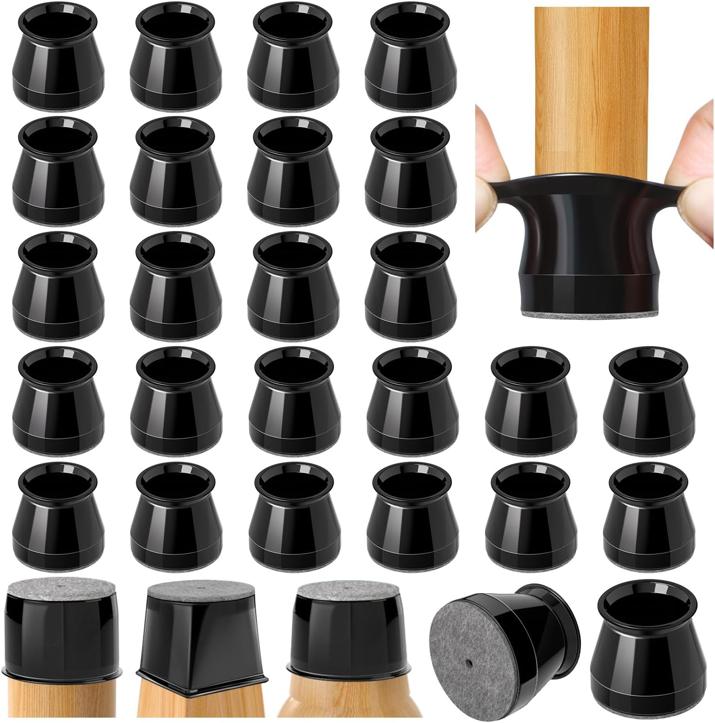 Chair Leg Floor Protectors 24PCS Furniture Sliders for Hardwood Floors, Silicone Chair Leg Protectors for Protecting Floors from Scratches and Noise (Small-Clear)