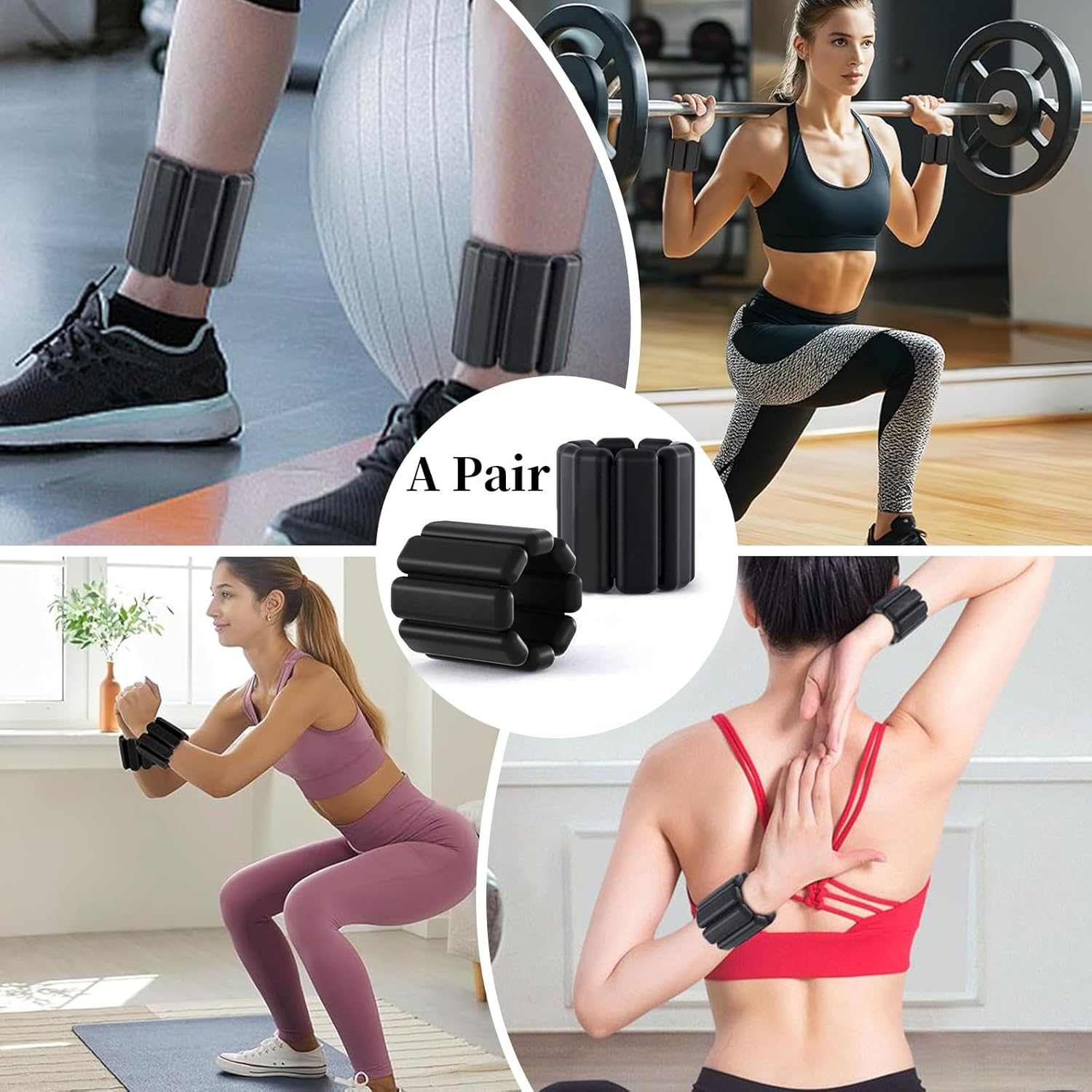 1 Pair Wrist Ankle Weights Set (1Lb/Pcs) Workout Resistance Weight Durable Silicone Wrist Bracelets Aerobics Strength Training for Exercise Pilates Jogging Yoga Aerobics Strength Training - Pink image number 2