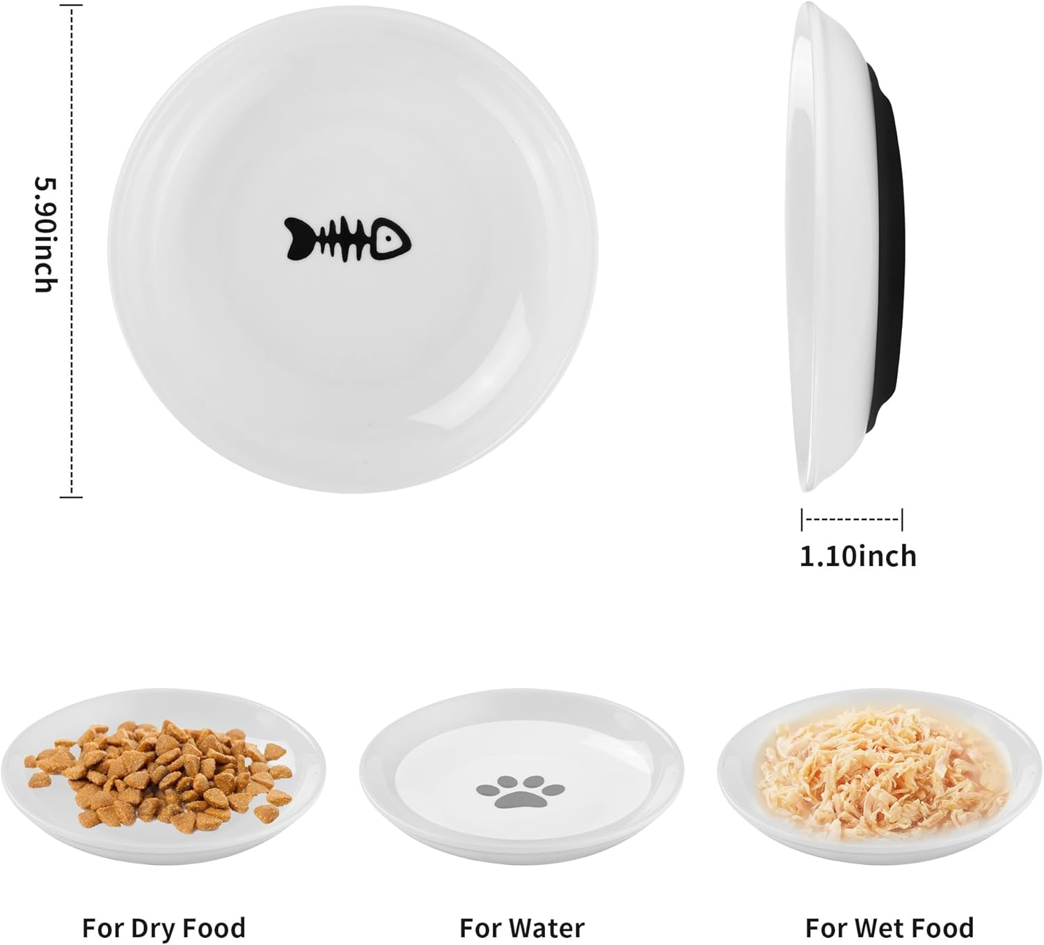 Pack of 3 Cat Feeding Bowls, Ceramic with Non-Slip Rubber Base, 15 Cm Diameter, Cat Bowl for Pet Cats and Puppies image number 2