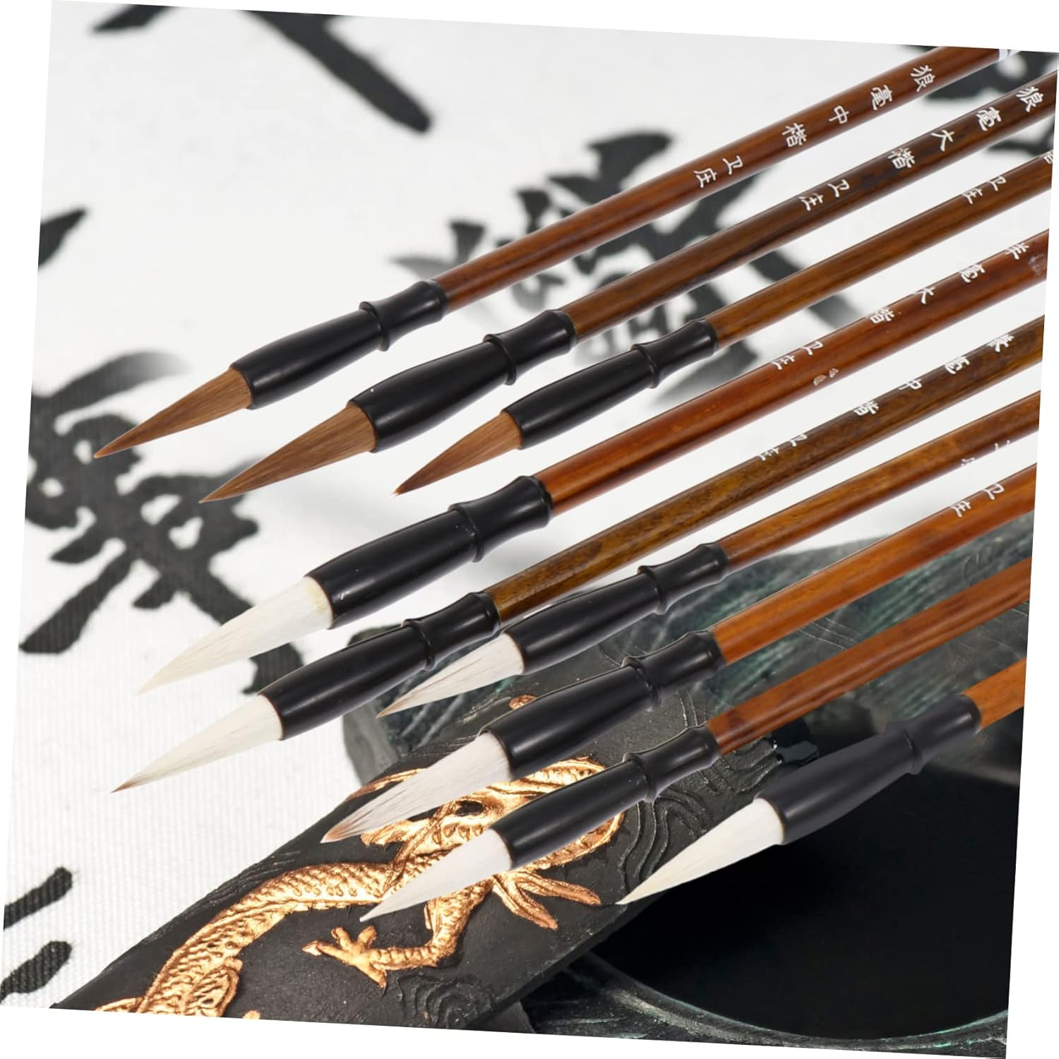 AUTSUPPL 9Pcs Portable Chinese Calligraphy Brush Light Brown Painting Pens for Traditional Calligraphy and Art for Chinese Ink Painting and Watercolor Techniques image number 6