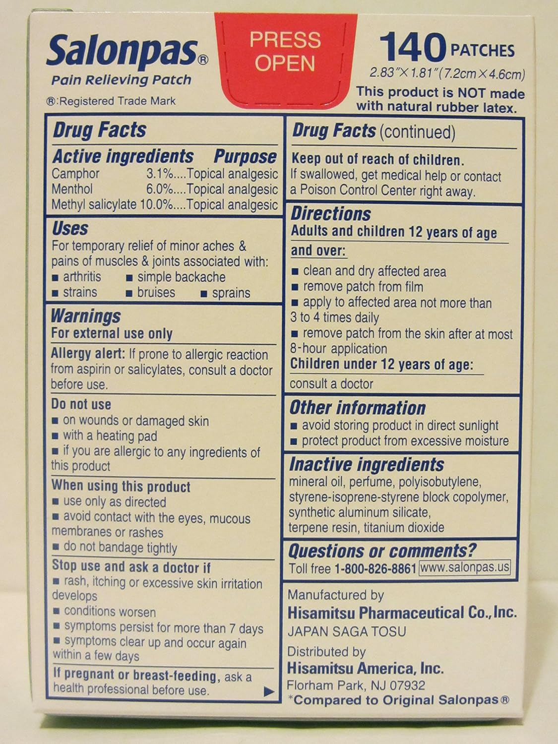 Salonpas Pain Relieving Patch 140 Patch Pack of 1Pack 140 Patches Total