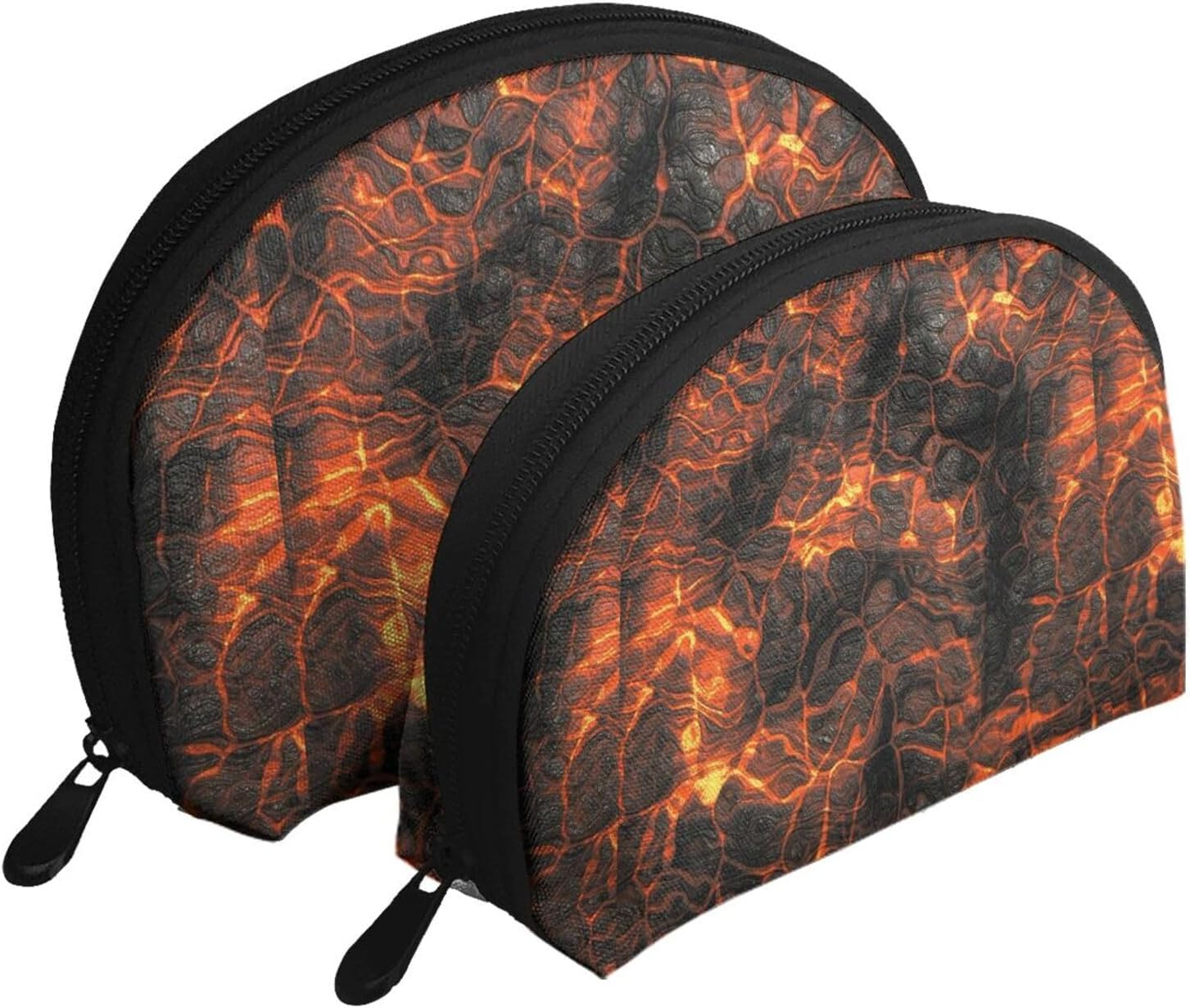 Cozimangoe Coin Pouch Makeup Bags Set, 2 Piece Shell Shape Cosmetic Bag with Pockets for Daily Travel Handbag Lipstick Keys Toiletry, Personalized Volcano Lava