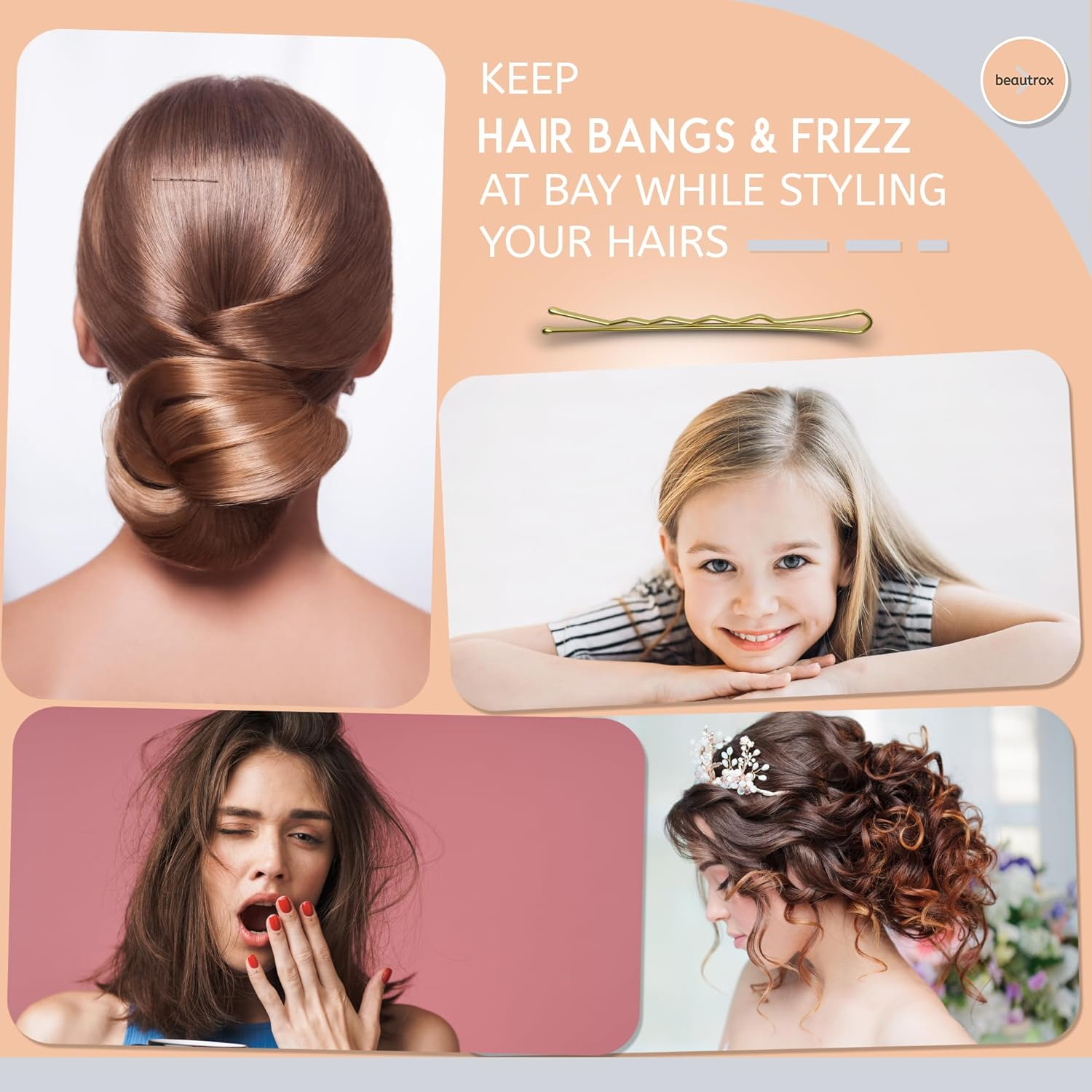 Beautrox Blonde Hair Pins for Women &mdash; 72 Pieces, 5.5Cm Blonde Hair Grips &mdash; Sturdy Steel Bobby Pins Blonde for All Day &mdash; Kirby Grips Suitable for All Hair Lengths & Thickness &mdash; Hair Accessories Women