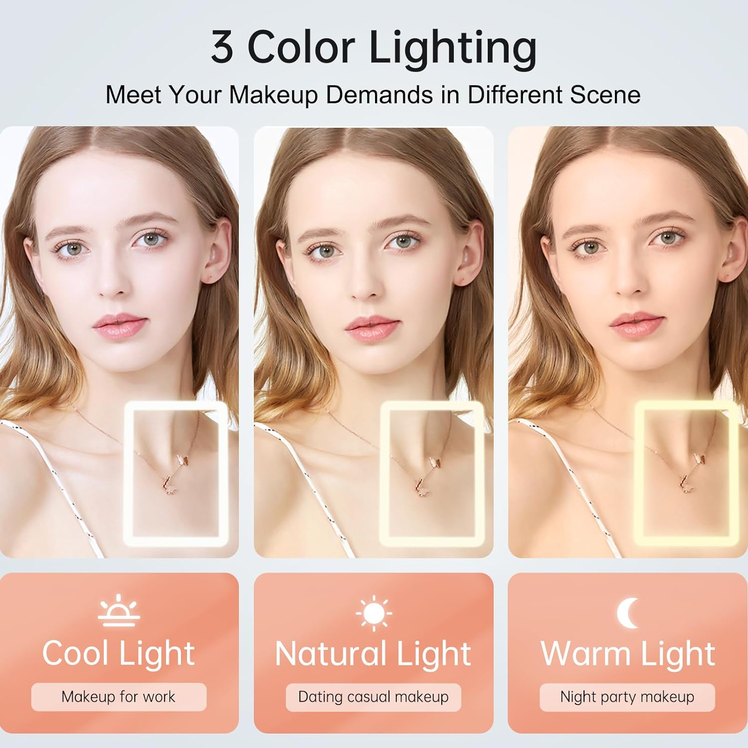 FUNTOUCH Cosmetic Mirror with Lighting, Rechargeable Portable Ultrasonic Travel Mirror with Light, 3 Colour Lights, Dimmable Touchscreen Makeup Mirror, Foldable Makeup Mirror (White) image number 1