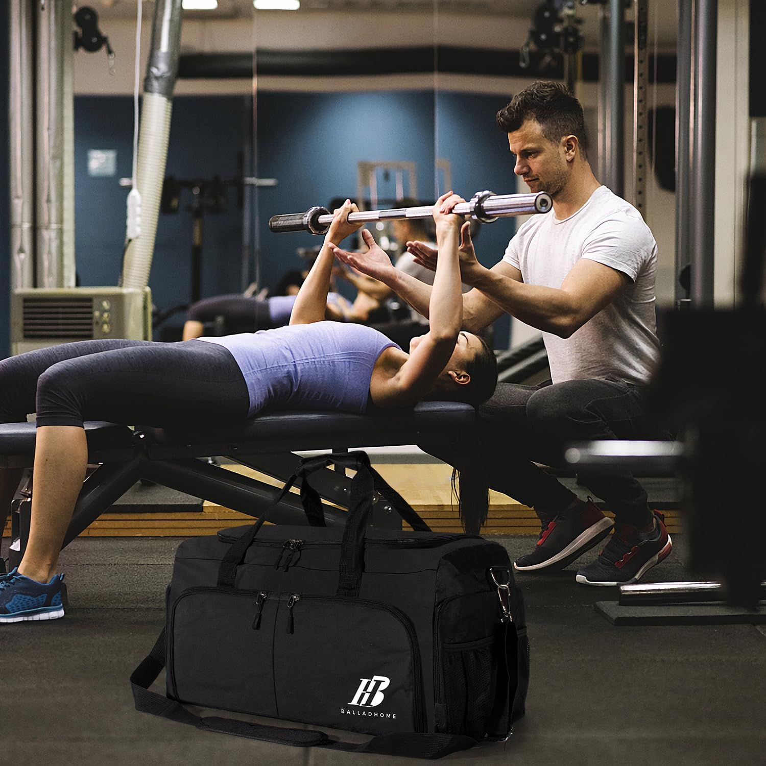 Gym Bag for Men Women Sports Gym Bag with Shoe Compartment and Wet Pocket Gym Duffel Bag Travel Bag Training Bag Weekender Bag for Sport Fitness Travel - Grey image number 2