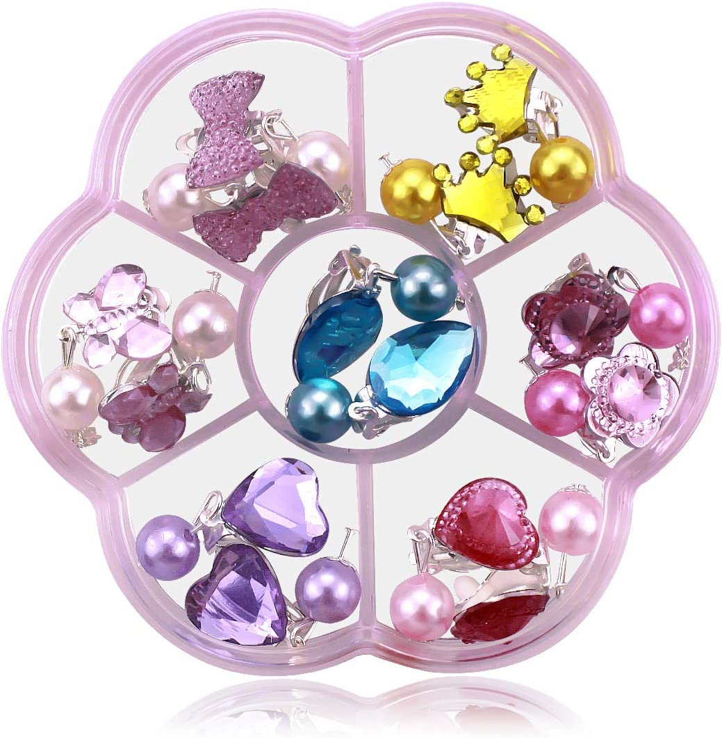 Clip Earrings Set for Children Girls, 7 Pairs Girls Game Earrings, Dress up Princess Jewellery Accessories for Birthday Party Gift Toy Packed in Transparent Boxes image number 3