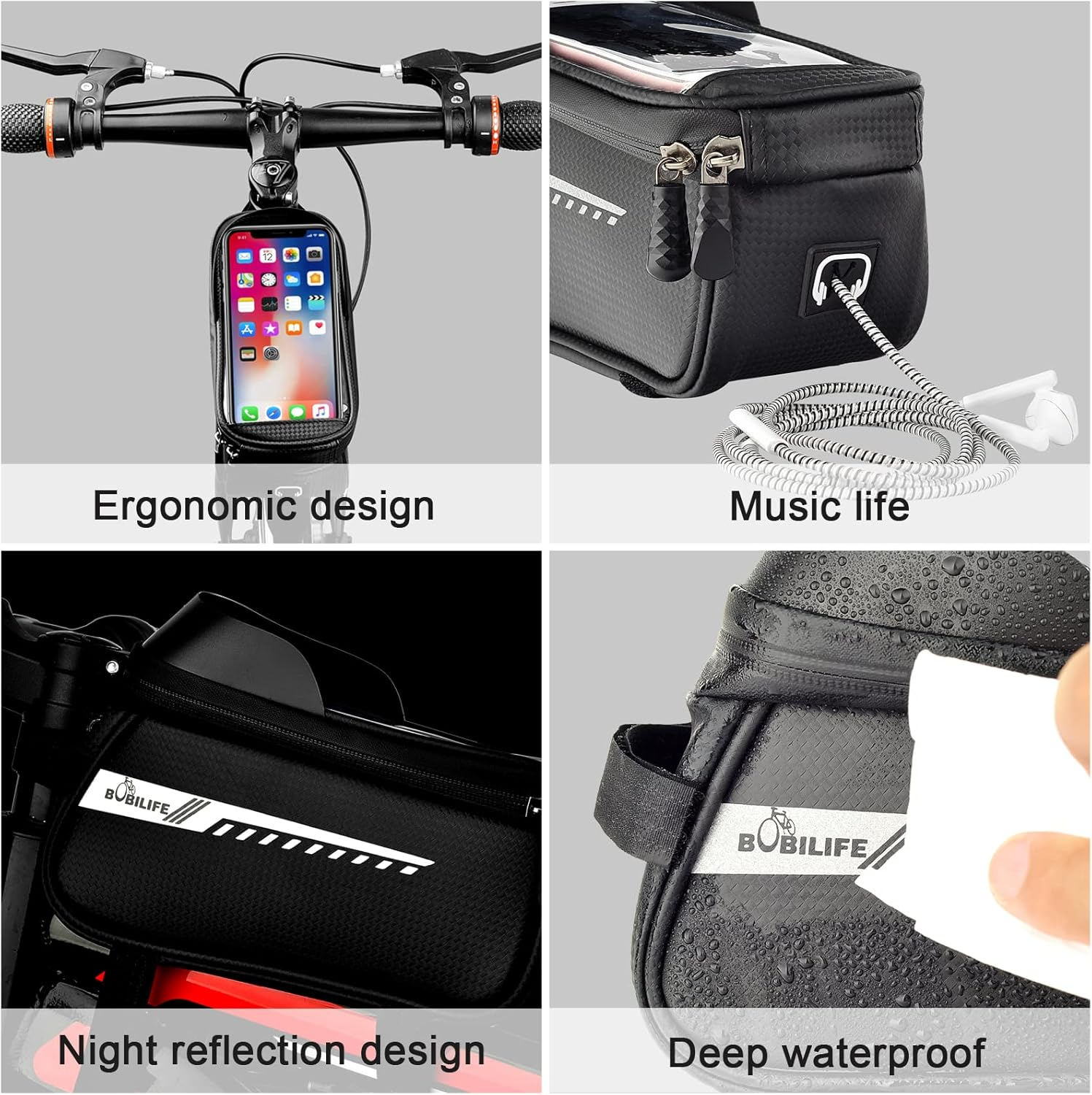 Bike Front Frame Phone Holder Bag - Bicycle Waterproof Top Tube Cycling Phone GPS Mount Pouch Bag Compatible for Iphone Galaxy Cell Phones under 7&rsquo;&rsquo; image number 4