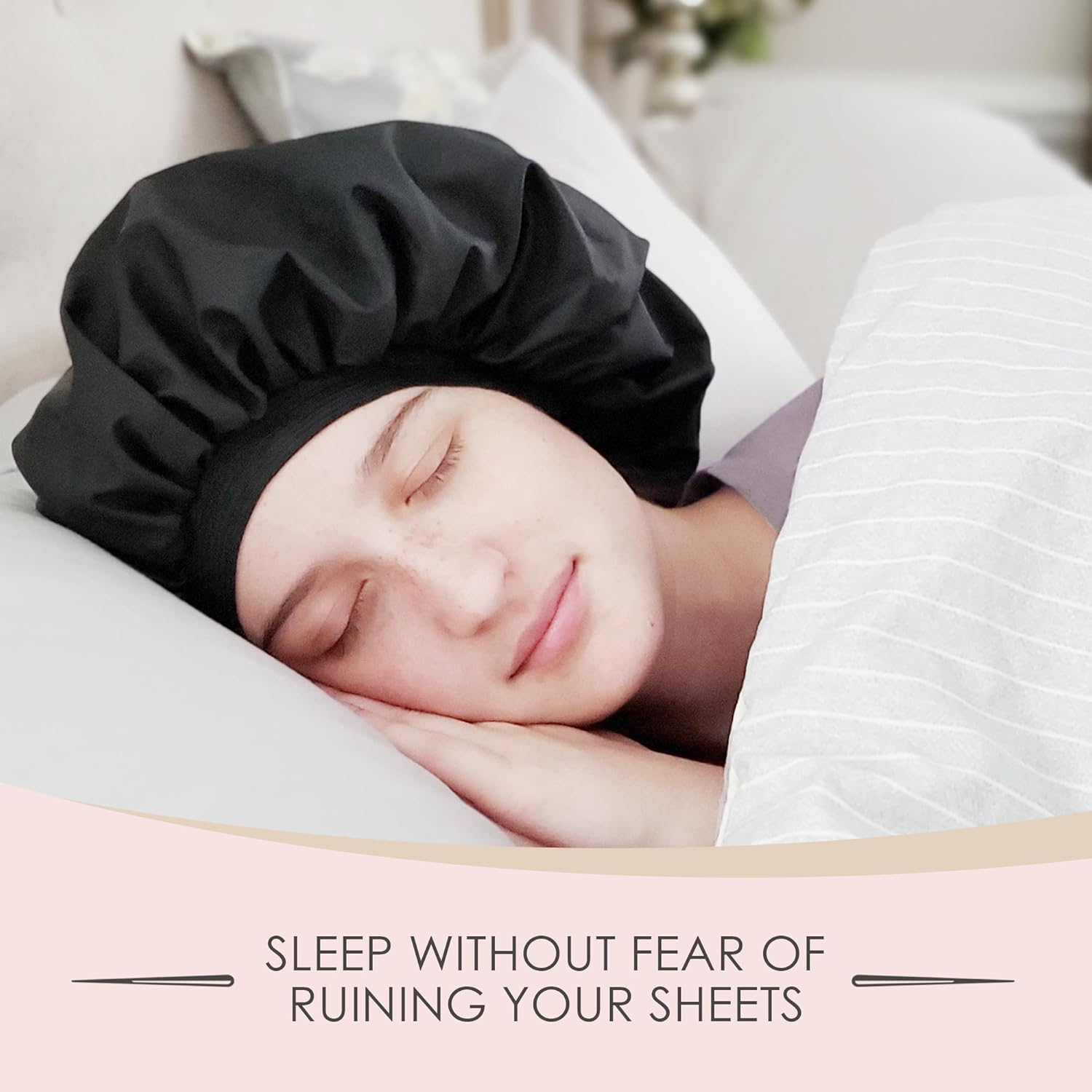 Reusable Oil Proof Nightcap, Protective Hair Bonnet and Shower Cap, Leakproof, Oilproof, and Waterproof, Black, Now 2 Sizes! image number 5