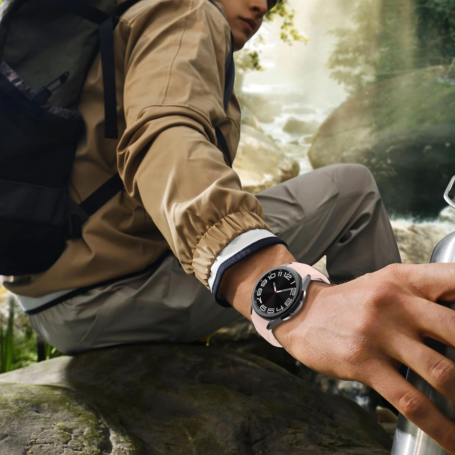 Rugged No Gap Band for Samsung Galaxy Watch 7 6 5 4 Band 44Mm 40Mm/Galaxy Watch 6 Classic Bands 47Mm 43Mm/Watch 5 Pro 45Mm/Watch 4 Classic 46Mm 42Mm, Silicone Wristband Sport Strap Men Women-Black