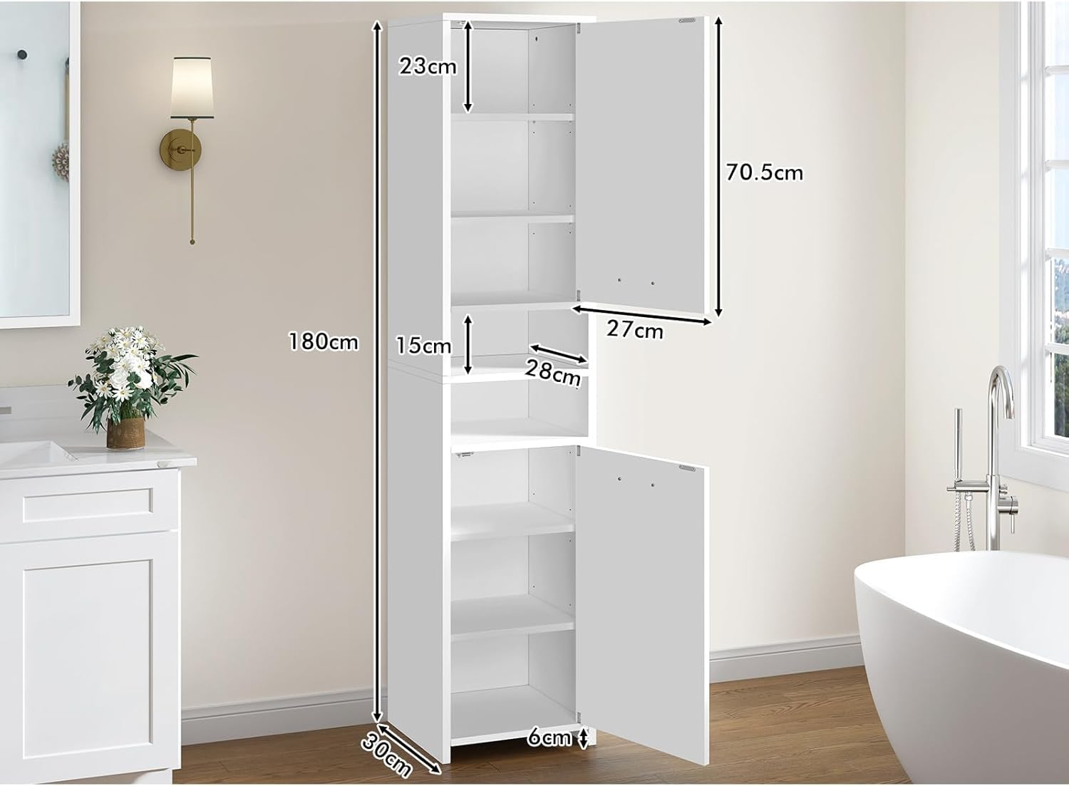 ALFORDSON Tall Chests of Drawers with Handles, Dresser Drawers Hallway Tallboy for Bedroom, Living Room Side Cabinet Standing Storage Cupboard, Indoor Furniture Home Organiser Sideboard, White Colour image number 6