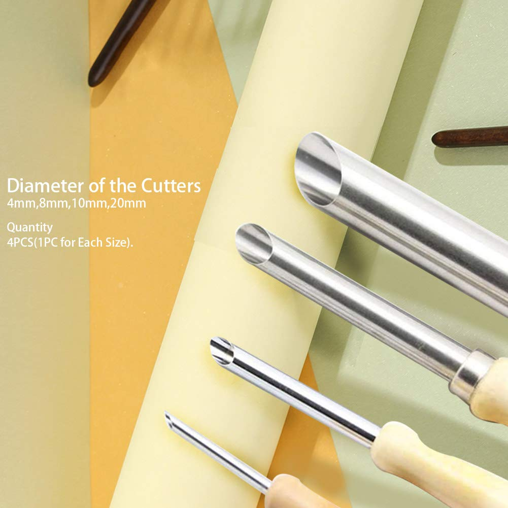 BCP Pack of 4 Stainless Steel and Wood Circular Clay Hole Cutters for Pottery and Sculpture image number 2