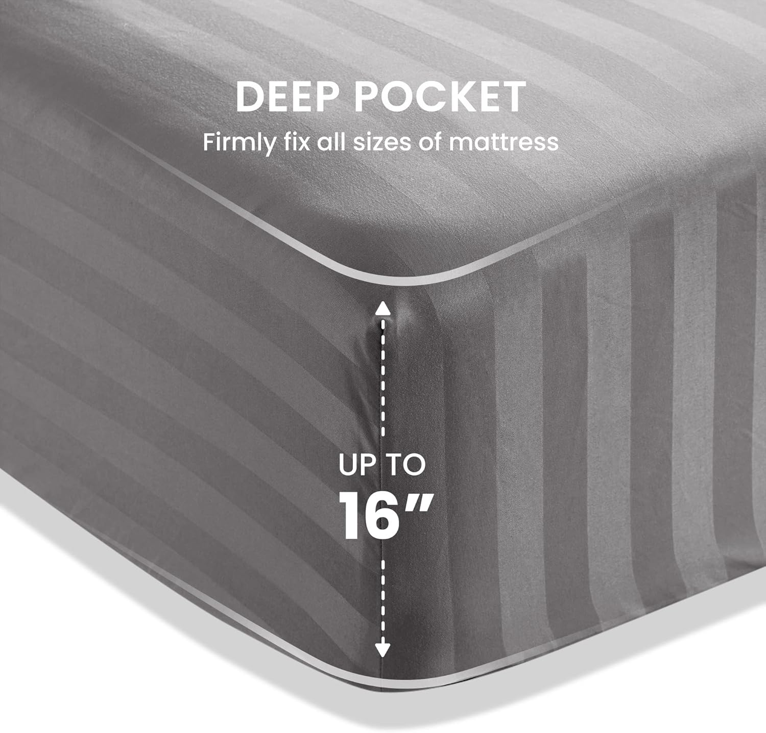 SLEEP ZONE Striped Cooling Queen Sheets Set - Fitted Flat Sheet & Pillowcase Sets 4 Piece - Super Soft Stripe Bed Sheet, Easy Care, Deep Pocket (Gull Grey, Queen)