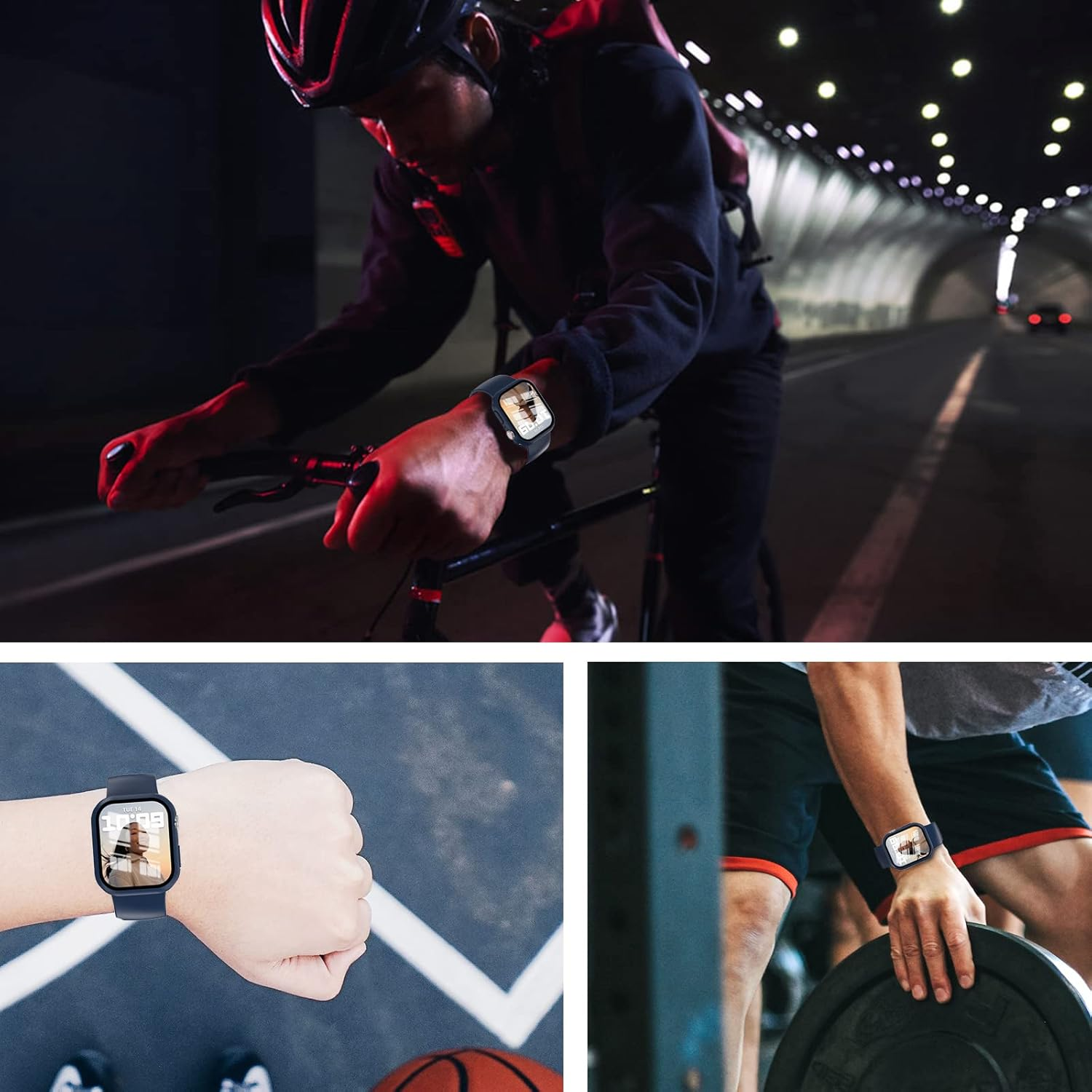 3 Pack Case Compatible with Apple Watch Series 8/7 45Mm with Tempered Glass Screen Protector, EWUONU Hard PC Full Coverage Ultra-Thin HD Bumper Protective Cover for Iwatch 45Mm, Black/Blue/Clear image number 4