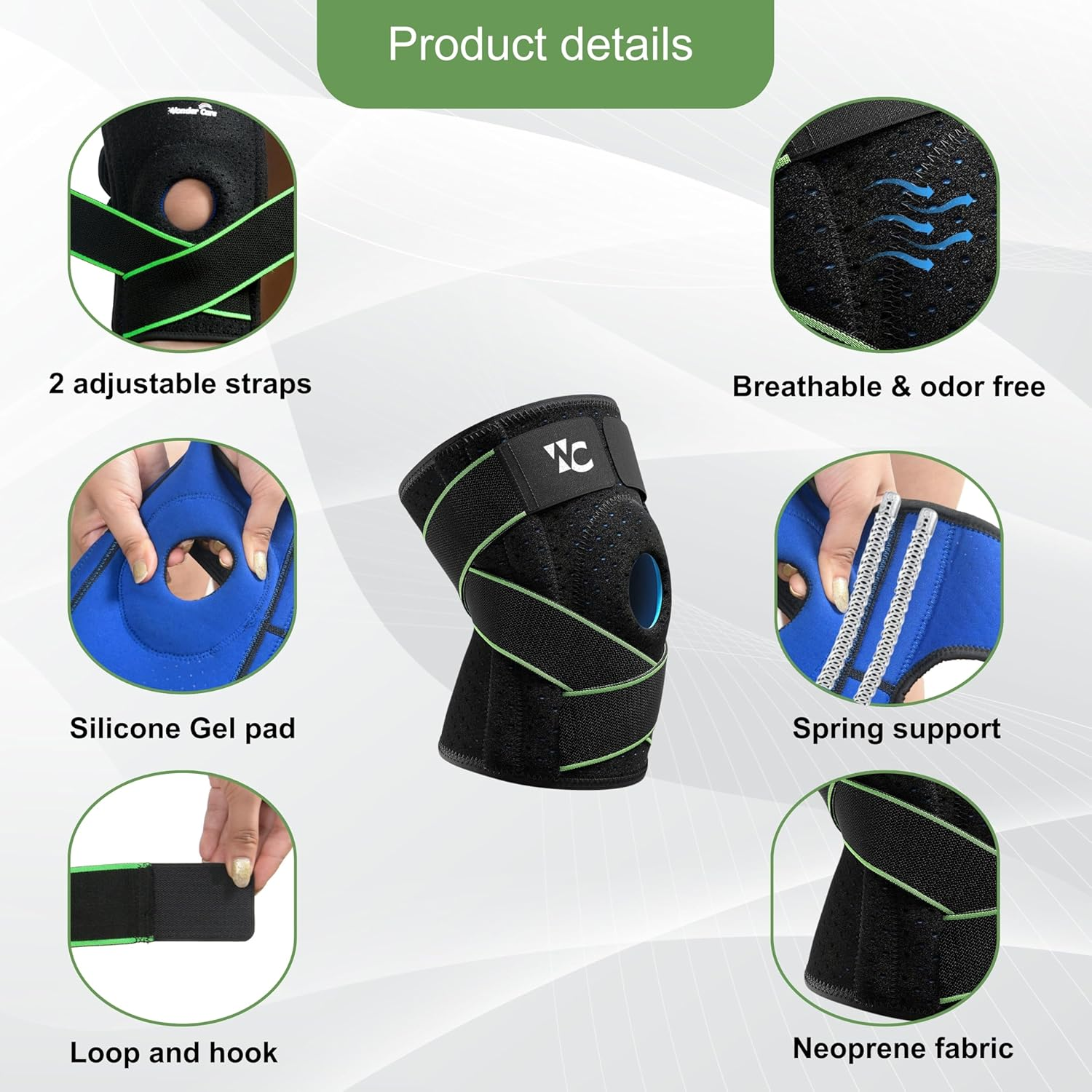 Wonder Care Knee Brace for Men/Women with Patella Gel Pads & Anti-Slip Silicone Strip Support Best Knee Brace for Pain, Knee Brace with Side Stabilizers, Adjustable Patella Compression Knee Support image number 6