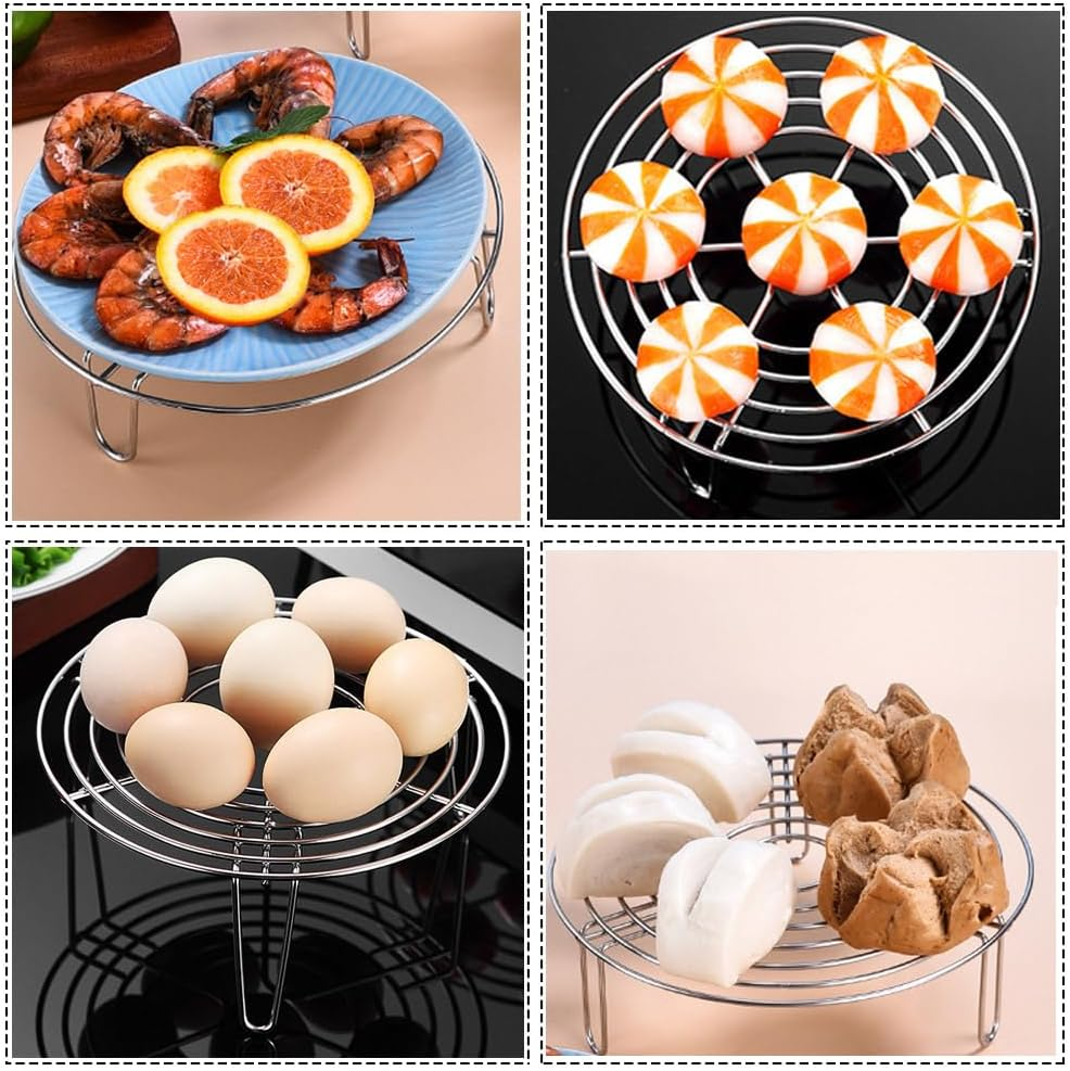 2 Pcs round Steam Rack, Tall Trivet Rack Stand Microwave Rack Tray, Stainless Steel Roasting Rack Multi-Purpose Cooking Cooling Racks Stand Steaming, Pressure Cooker round Cake Pan Oven(20.5Cm,14.5Cm) image number 4