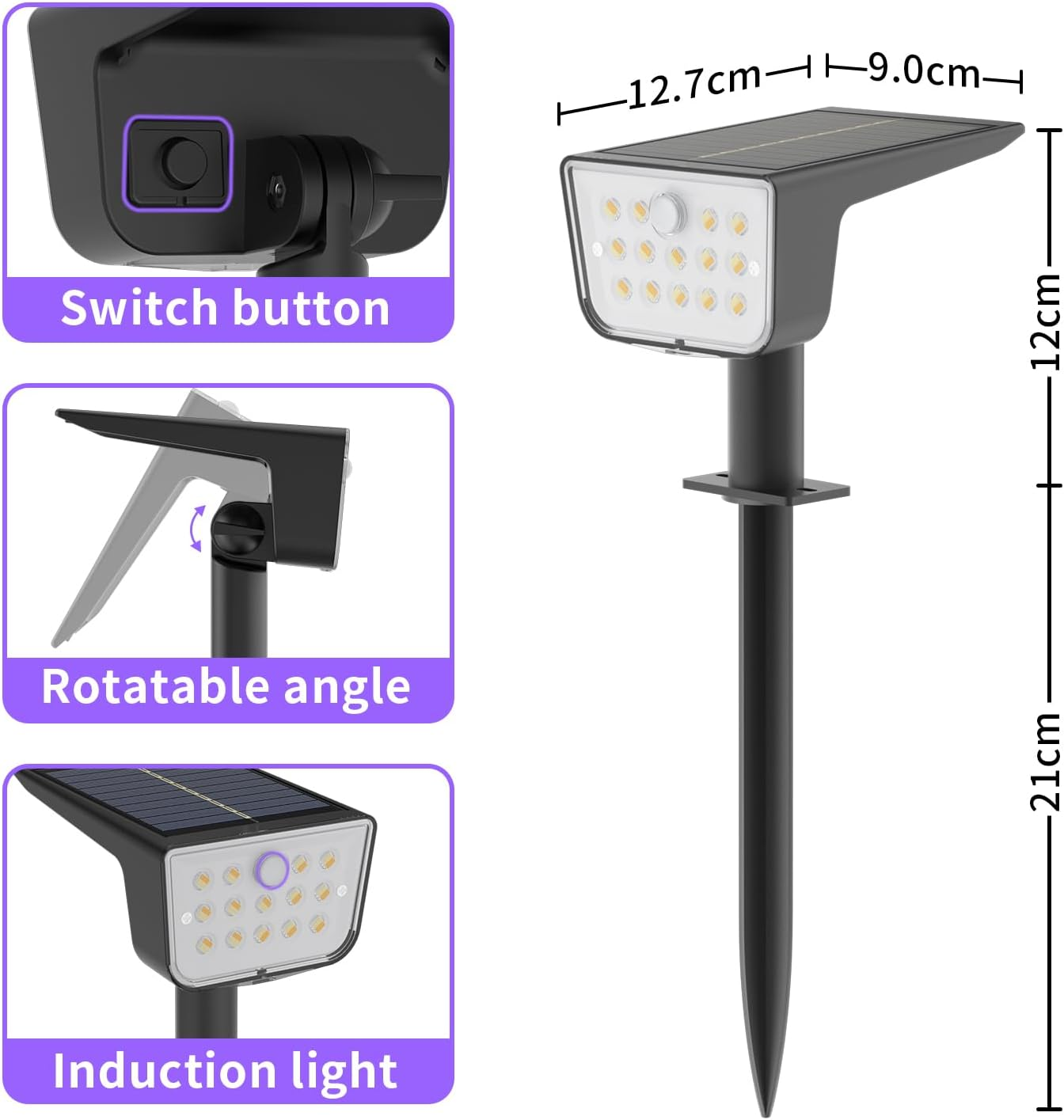 Solar Spot Lights Outdoor Motion Sensor: 4 Pack Solar Motion Sensor Outdoor Lights IP67 Waterproof, 2 Colour Modes and 3 Lighting Modes Garden Solar Spotlights for Landscape Pathway Porch Yard Pool