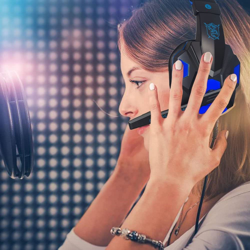 Gaming Headset with Mic and LED Light for Laptop Computer, Cellphone, PS4 and so On, Maxin 3.5Mm Wired Noise Isolation Gaming Headphones - Volume Control.(Black and Blue) image number 5