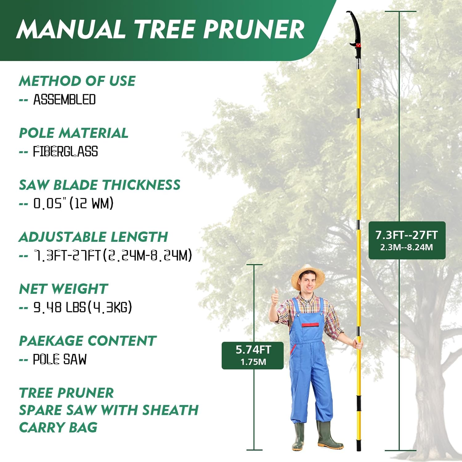Soiiw Pole Saws for Tree Trimming 7.3-27 Ft, Extendable Tree Trimmers High Branches Trimming, Extension Tree Saw Pole Pruner Garden Tool (With Scissor Head) image number 1