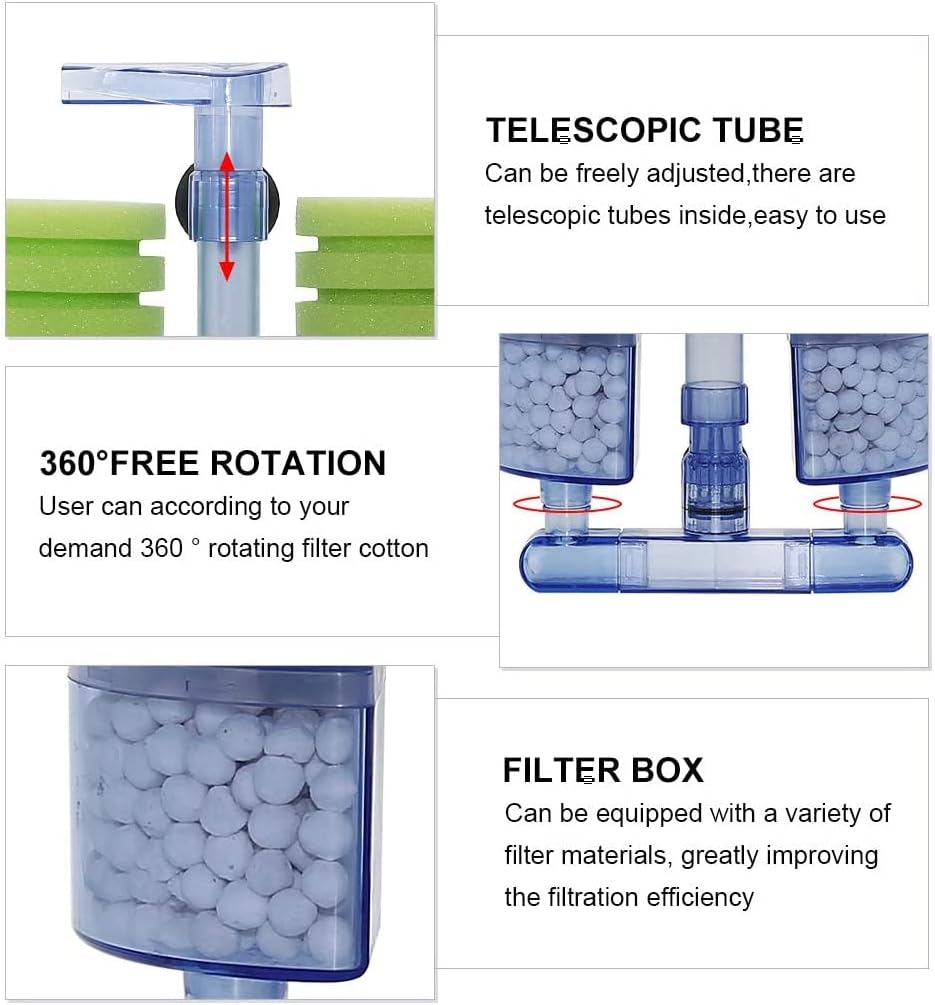 Boxtech Aquarium Biochemical Sponge Filter, Ultra Quite Aquarium Double Head Bio Sponge Fish Tank Foam Filter-Green