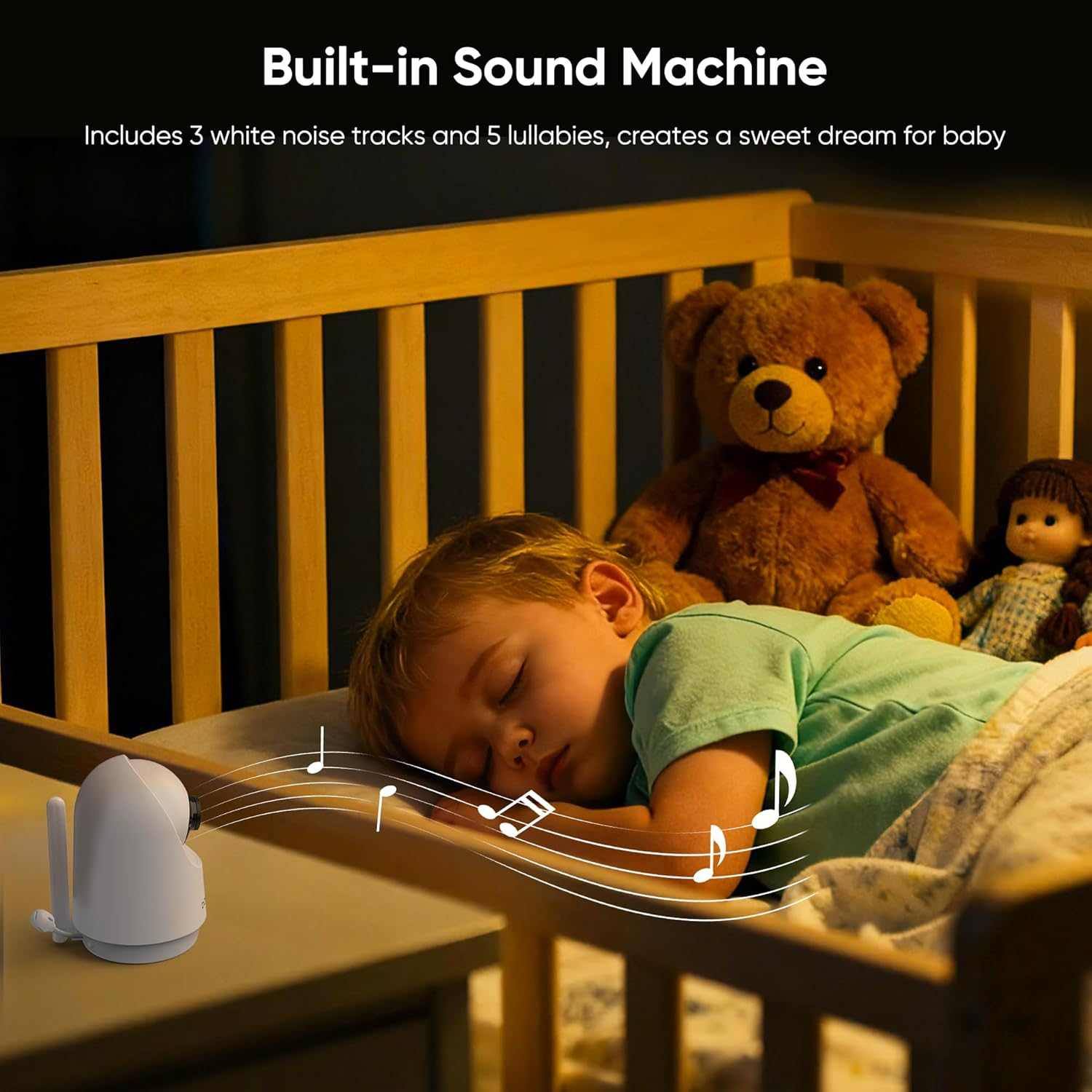 Bonoch 7" 1080P Baby Monitor with Camera and Night Vision, Video Baby Camera Monitor No Wifi with 6000Mah Battery, 2-Way Talk, Temperature, Hack Proof, Remote PTZ, 3 White Noise & 5 Lullabies image number 4