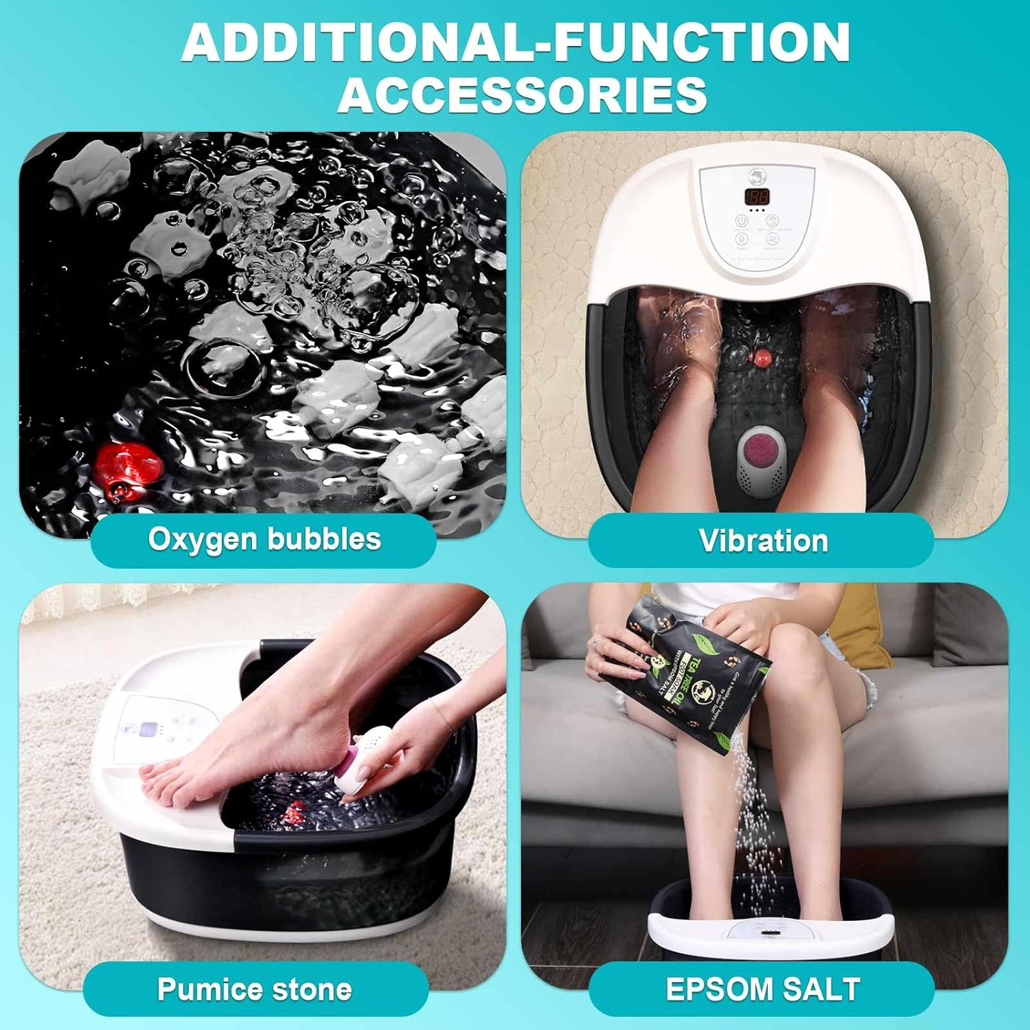 Foot Spa Bath Massager with Heat [2025 Upgraded], Jets, Vibration, Adjustable Temp, Bubbles, Epsom Salt, Foot Soaking Tub with 22 Shiatsu Massage Rollers, Pedicure Foot Spa for Relaxation, Black - Black image number 2