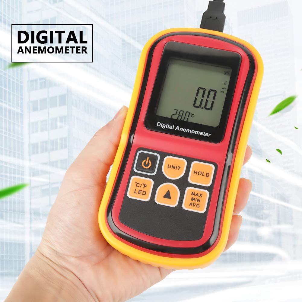 Cryfokt Digital Anemometer, Handheld Wind Speed Meter Air Tester with 12 Levels Air Speed Indication, LCD Display Wind-Speed Meter for Measuring Wind Temperature, ℃/℉ image number 1