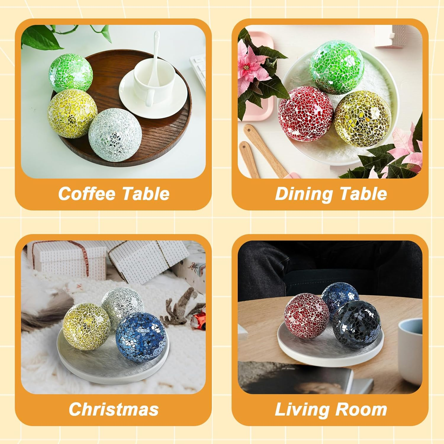 Decorative Balls for Centerpiece Bowls Black Mosaic Glass Orbs Sphere Crack Ball Mirror Globe Sparkle Coffee Table Decor Vase Filler Home Christmas 3 Pcs 8.5 Cm image number 4