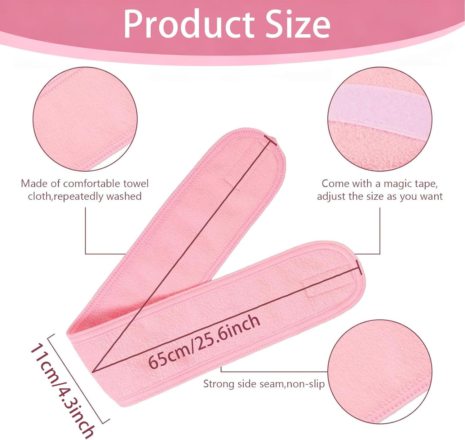 JYNXOR Women'S Cosmetic Hair Band, Hair Band, Make-Up Spa Headband, Terry Towelling Make-Up Hair Bands, Sweatband, Forehead, Adjustable Hair Protection Band with Fastening for Face Washing, Sports image number 4