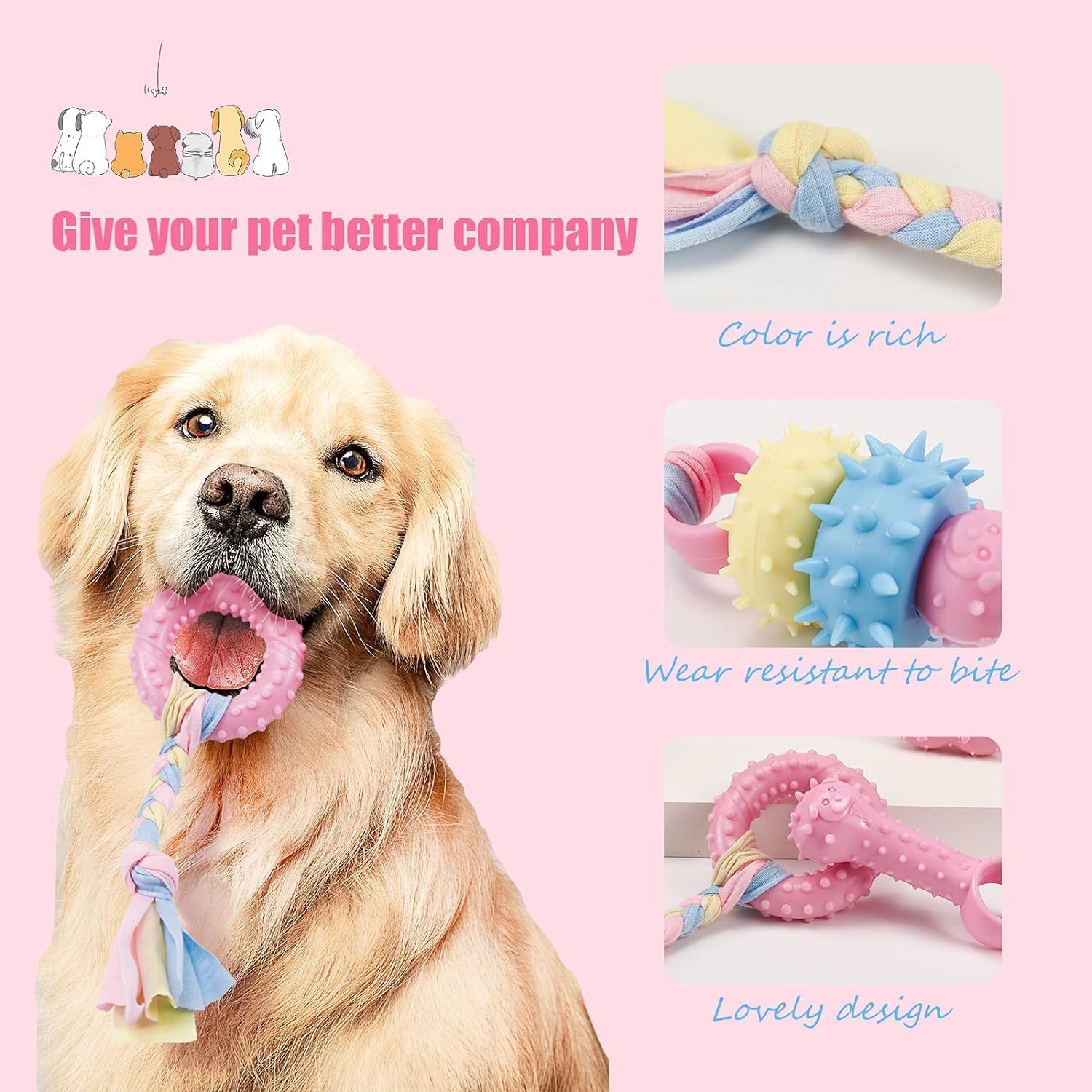 6 Pcs Puppy Chew Toys Set, Cute Safe Rope Toys Teeth Clean Toys Set with Cotton and Rubber for Small Dogs,Washable Cotton Rope Dog Toy