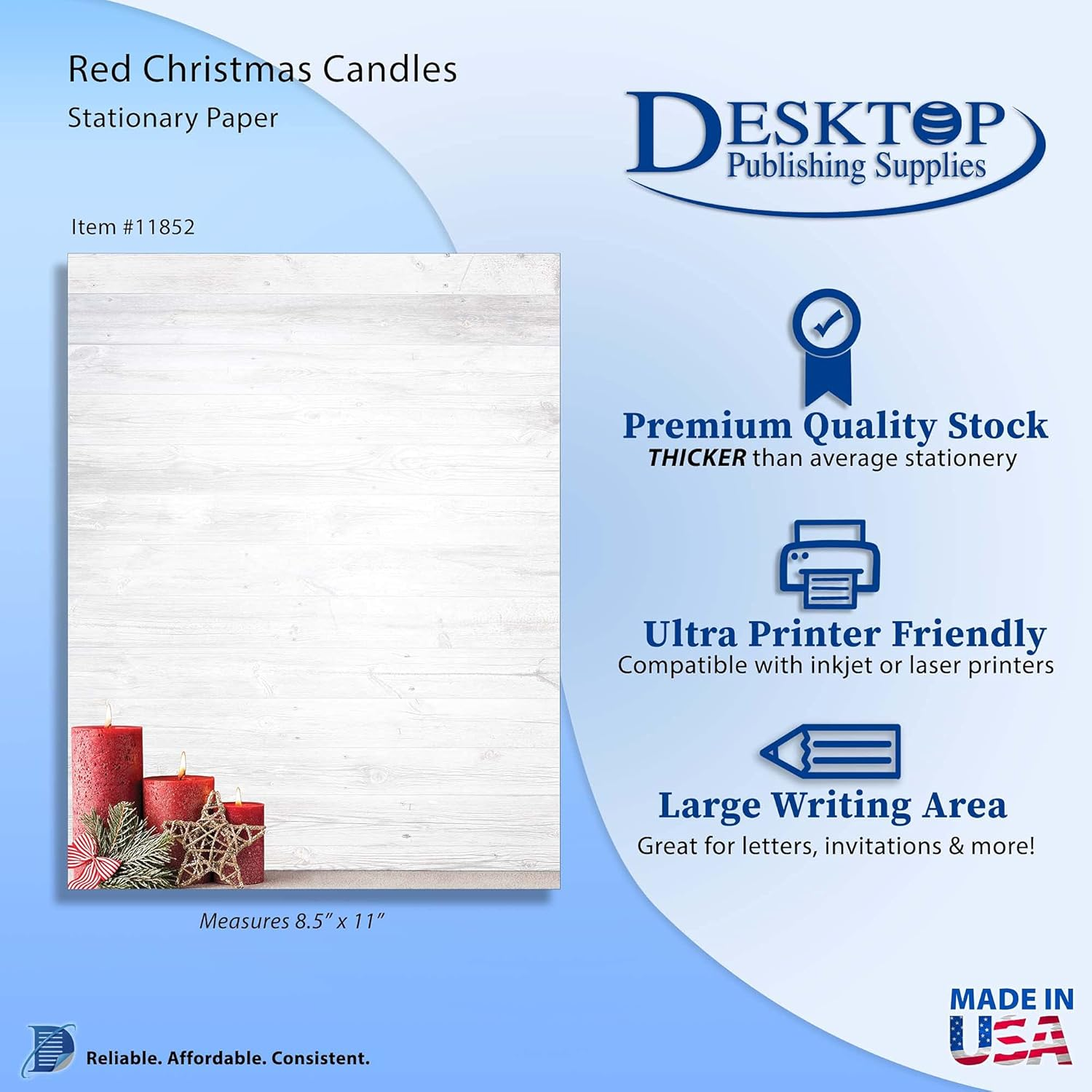 Red Christmas Candles Holiday Stationery Paper - 80 Sheets of Letterhead for Winter & Christmas Events image number 1