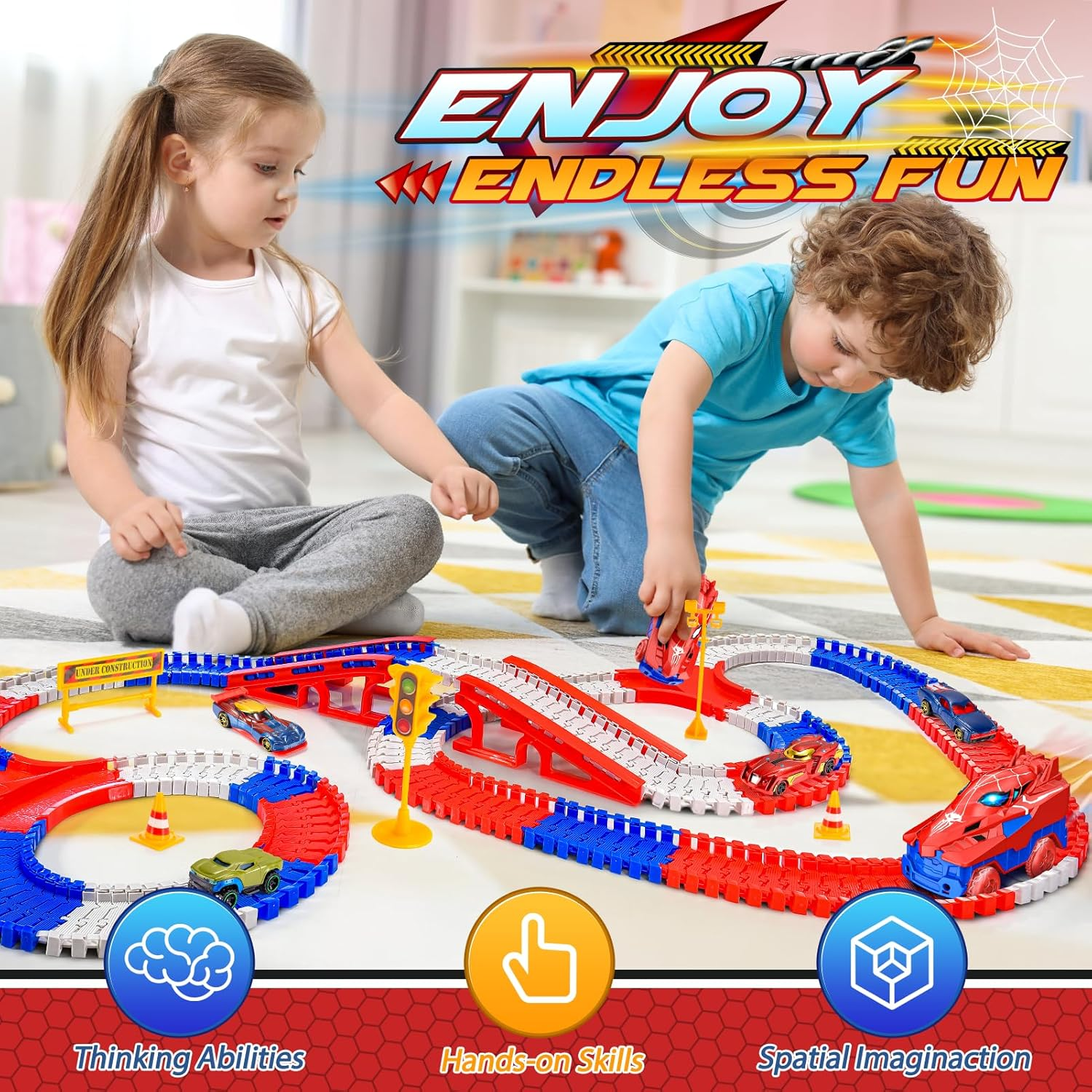 Spider Toys for Boys, 251 PCS Spider Race Track with 5 Alloy Cars Toys for 3 4 5 6 Year Old Boys Car Tracks for Kids Toddler Boys Toy Age 3-5 4-6 6-8 Easter Birthday Gifts image number 4