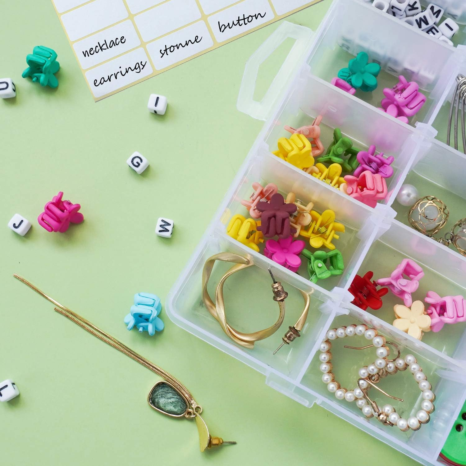 2 Pack 36 Compartment Organizer Box, Plastic Organizer Box with Dividers for Beads Jewelry Crafts Fishing with 5 Sheets Label Sticker image number 1