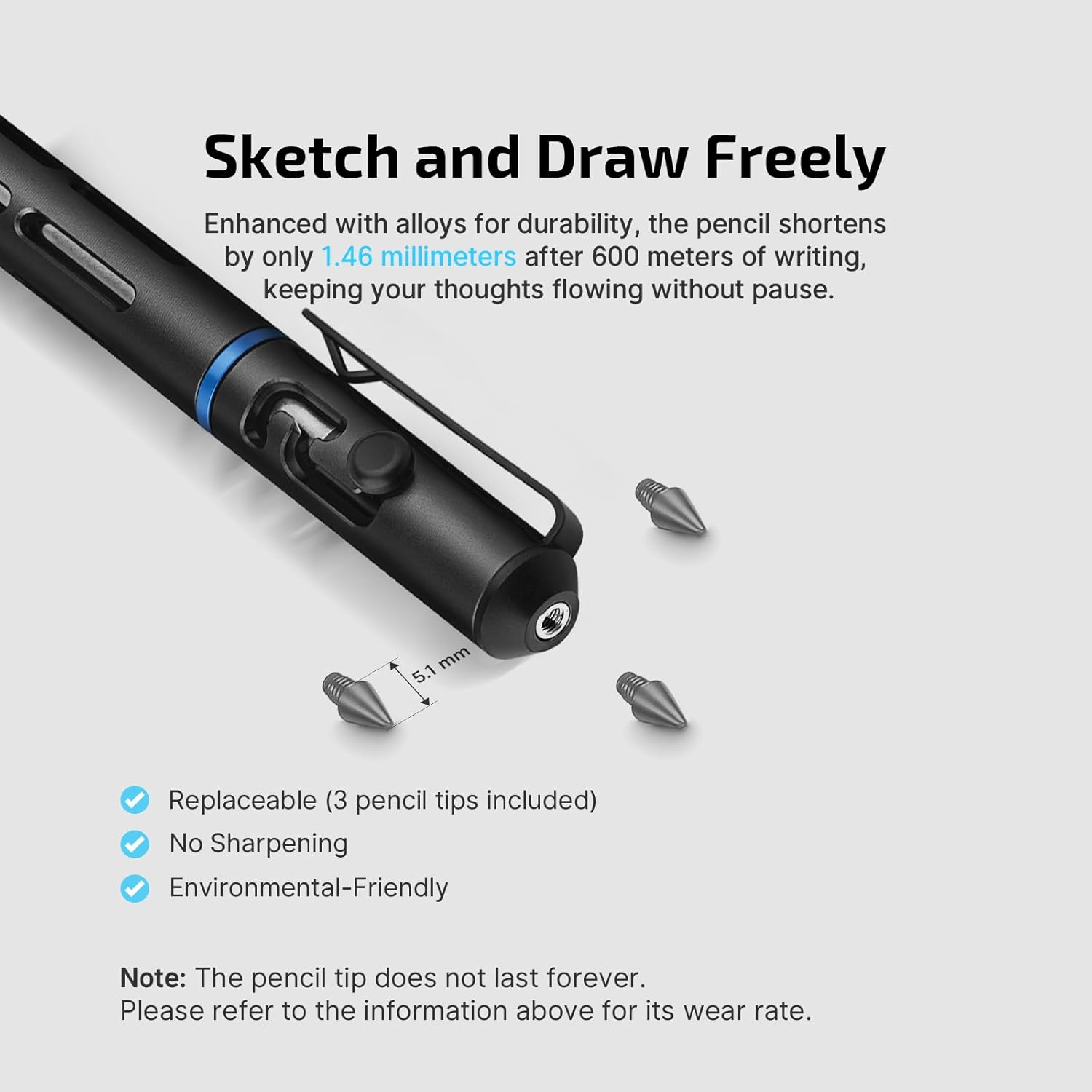 OLIGHT O'Pen Mini 2 Ballpoint Pen Replaceable EDC Black Ink Pens with Two Pencil Spare Tips for Office, Working, Writing, Construction Work and Gifts(Black) image number 2